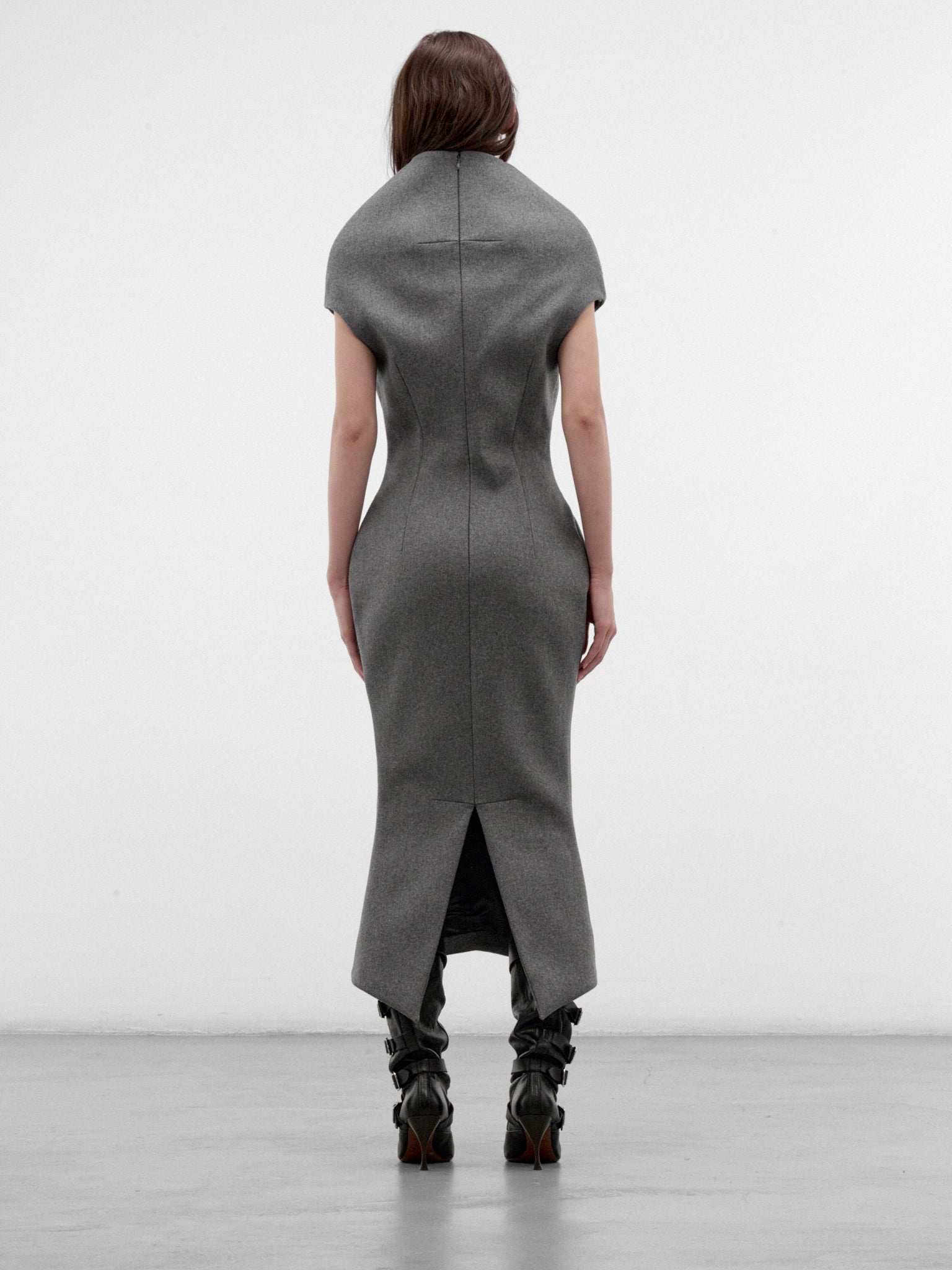 Gray Sculptural Sleeveless Maxi Dress (MAT03O101-GRAY)