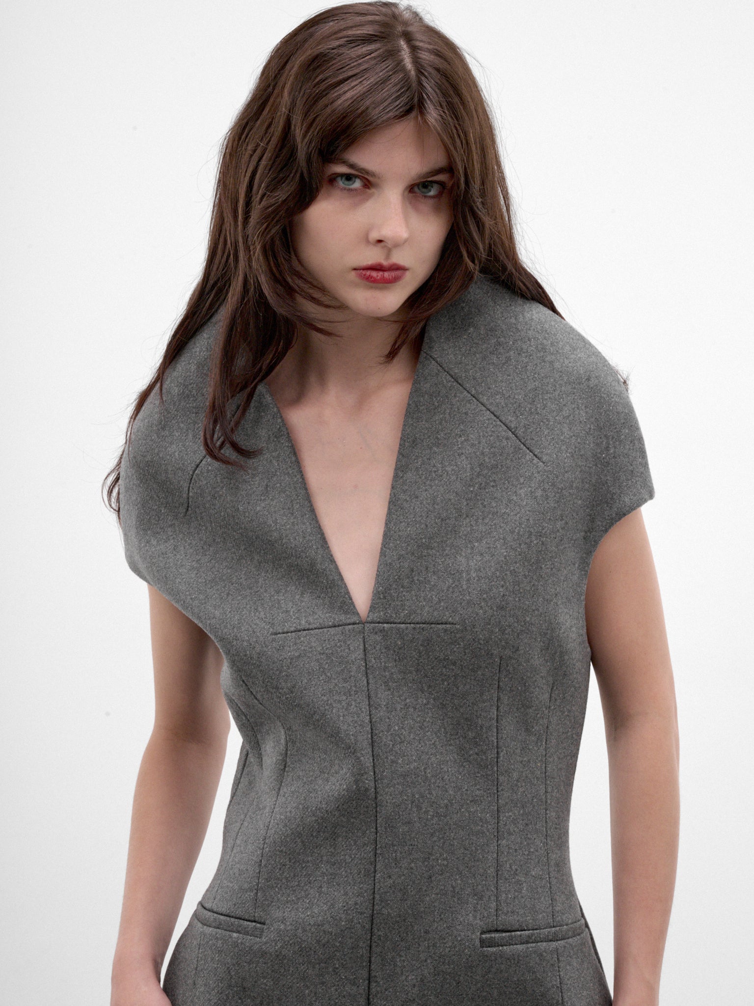 Gray Sculptural Sleeveless Maxi Dress (MAT03O101-GRAY)