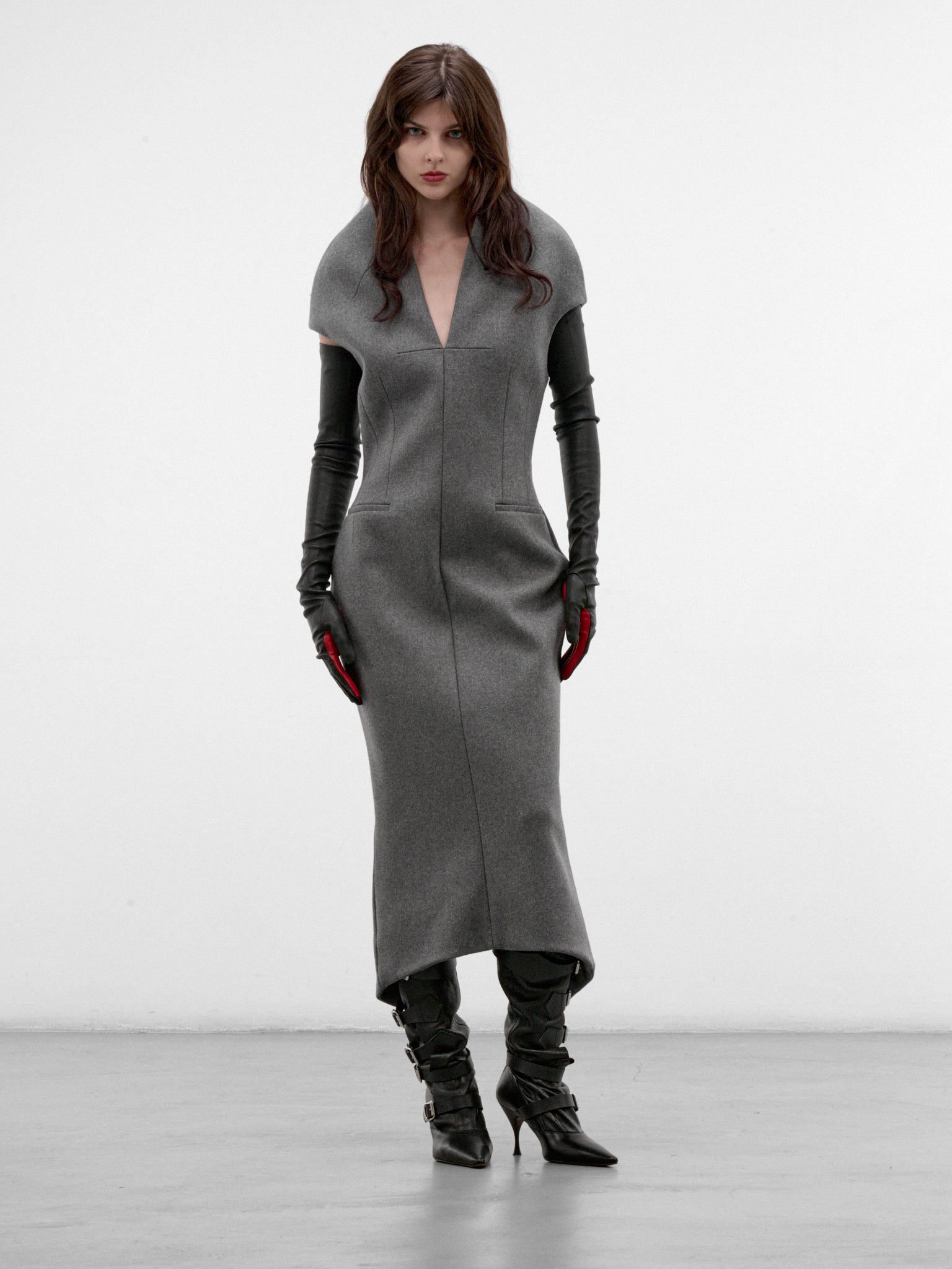 Gray Sculptural Sleeveless Maxi Dress (MAT03O101-GRAY)