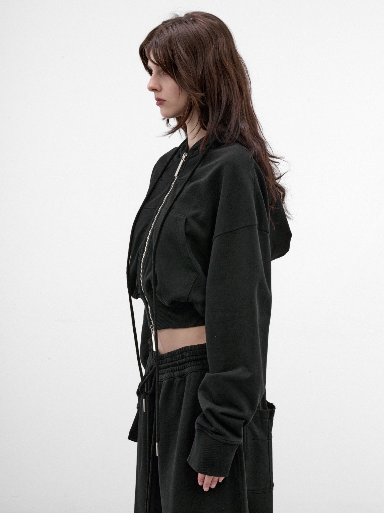 Black Cotton Cropped Zip Hoodie (MAT03T020-BLACK)