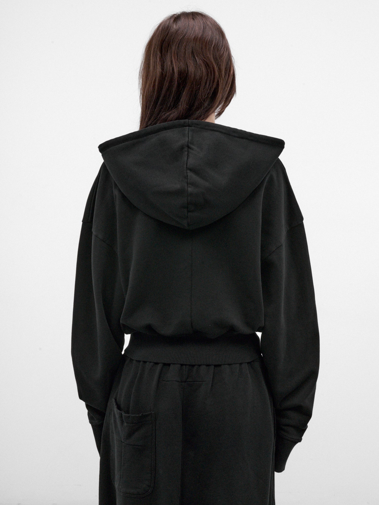 Black Cotton Cropped Zip Hoodie (MAT03T020-BLACK)