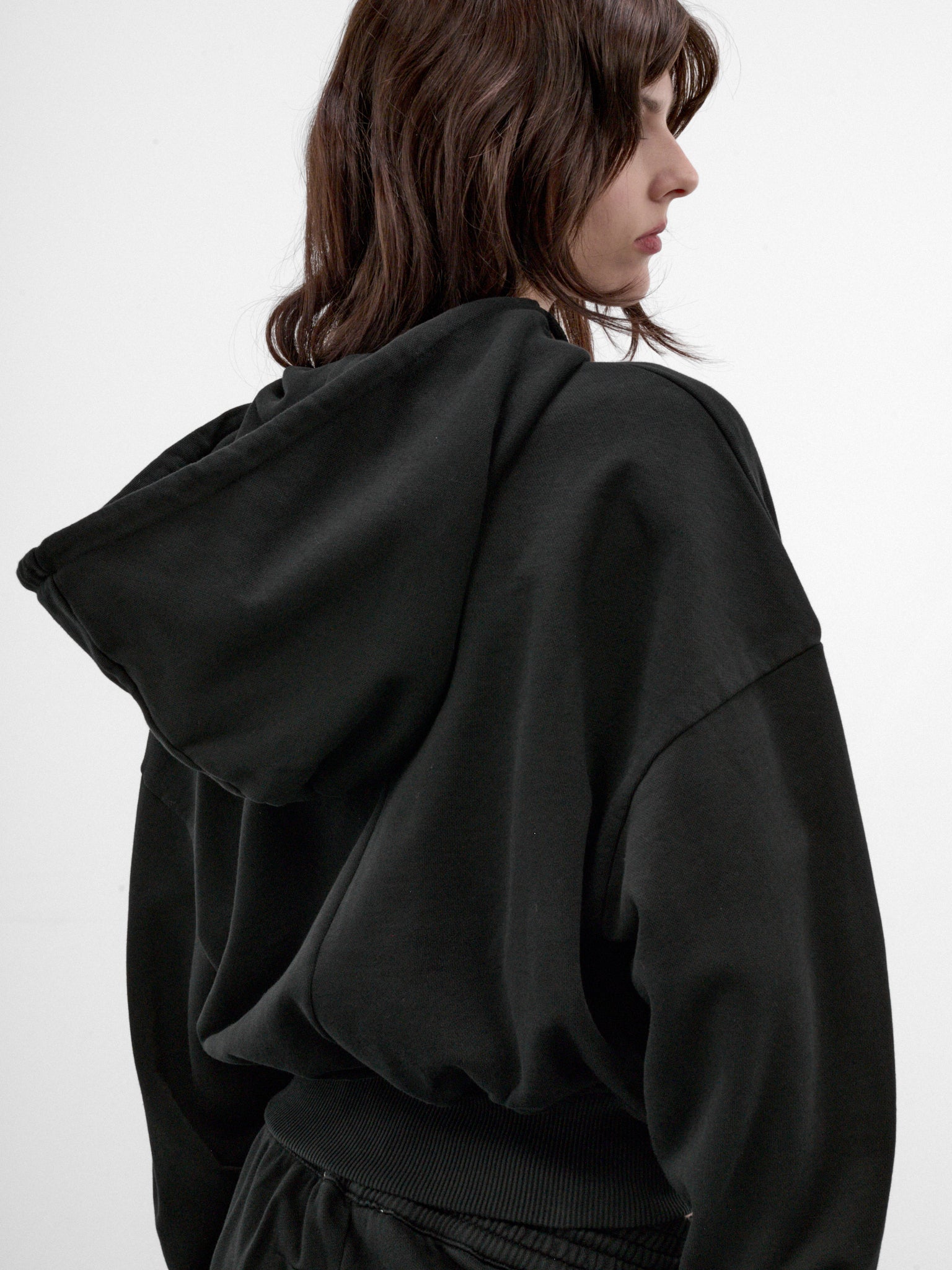 Black Cotton Cropped Zip Hoodie (MAT03T020-BLACK)