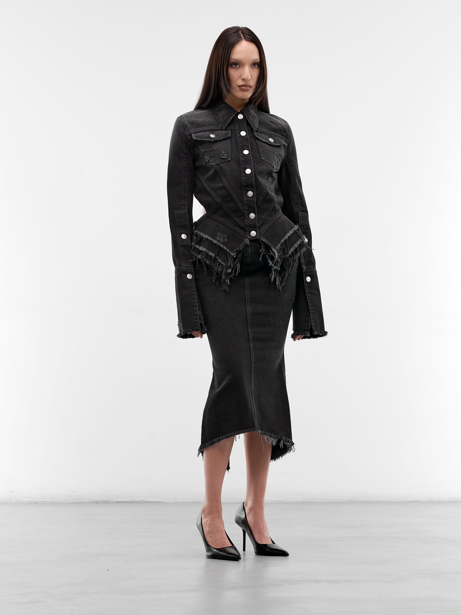 Black Mikaela Denim Midi Skirt (MAT02SK109-SCLERA-BLACK)
