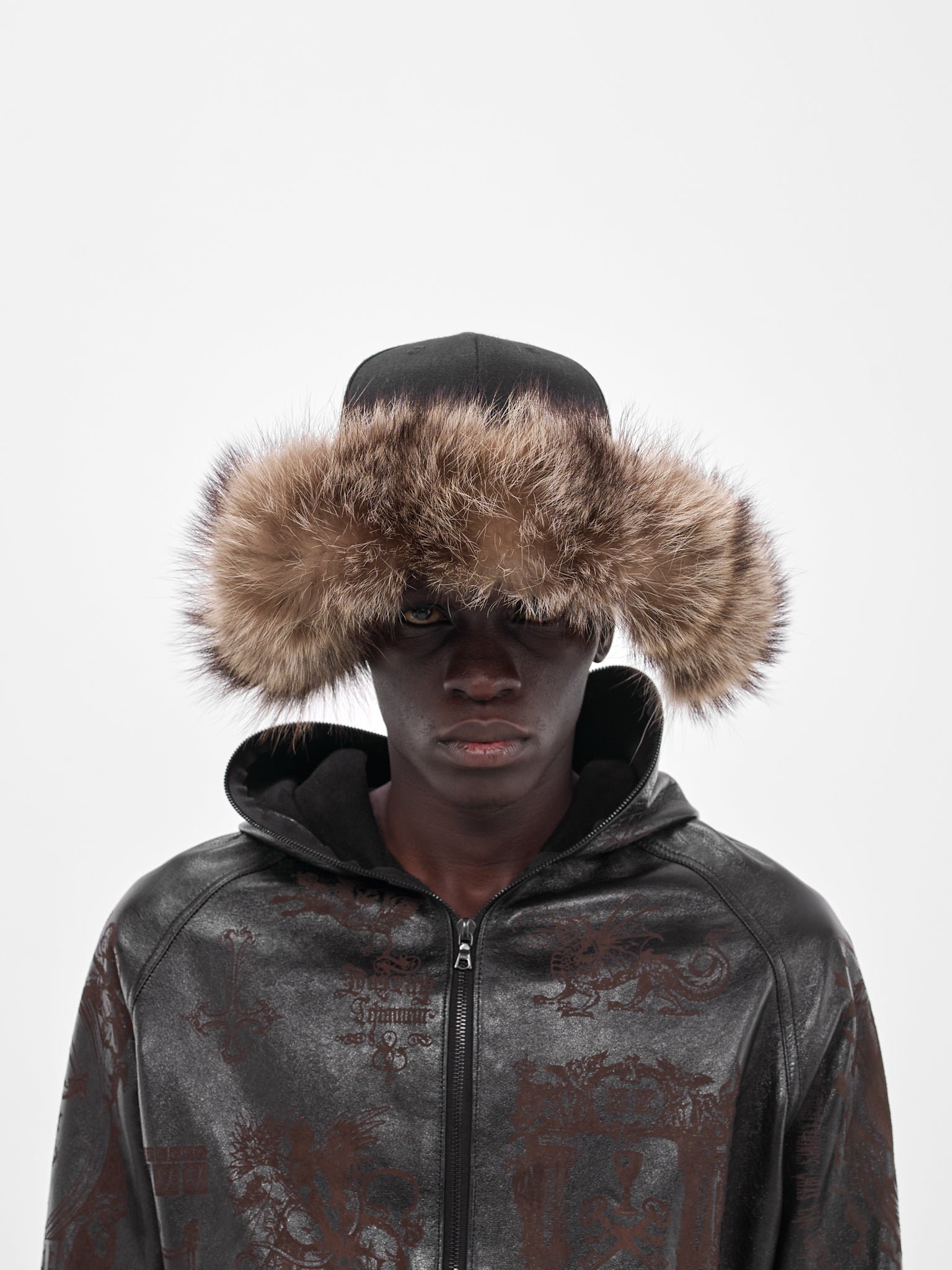 Black Six-Panel Fur Brim Cap (MBS3-ACC-CPFR-BLACK)