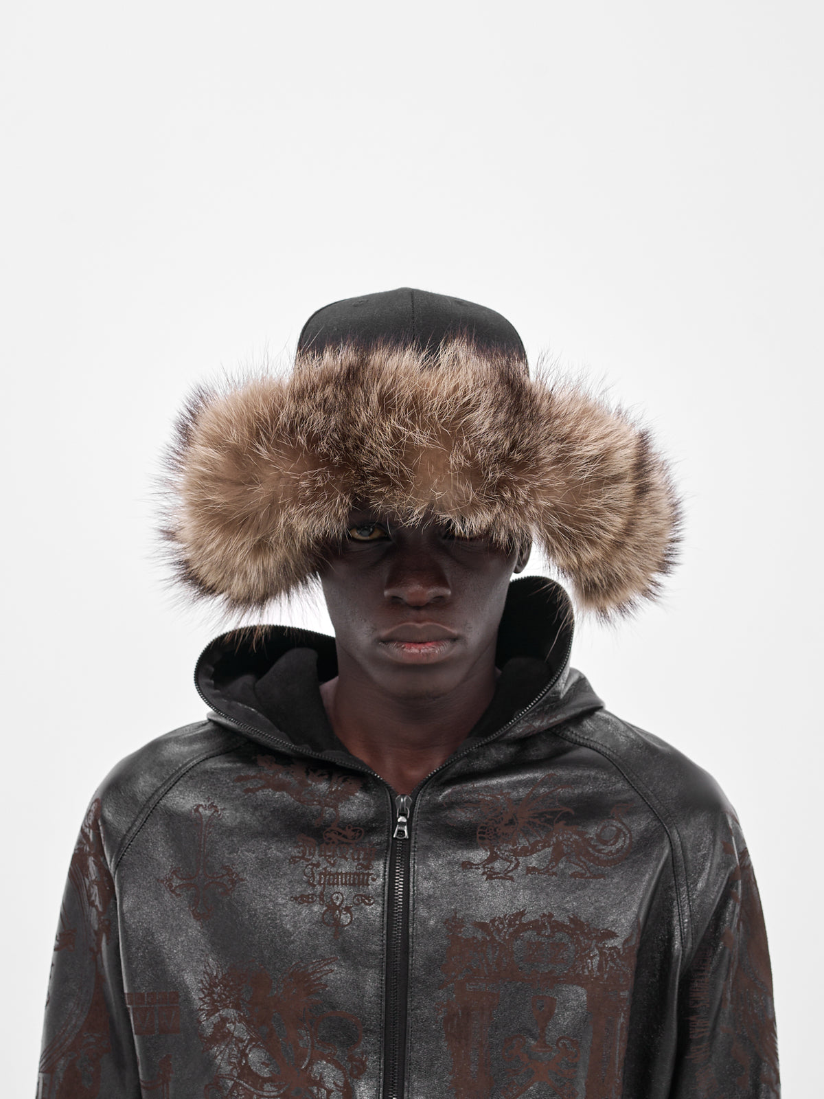 Black Six-Panel Fur Brim Cap (MBS3-ACC-CPFR-BLACK)