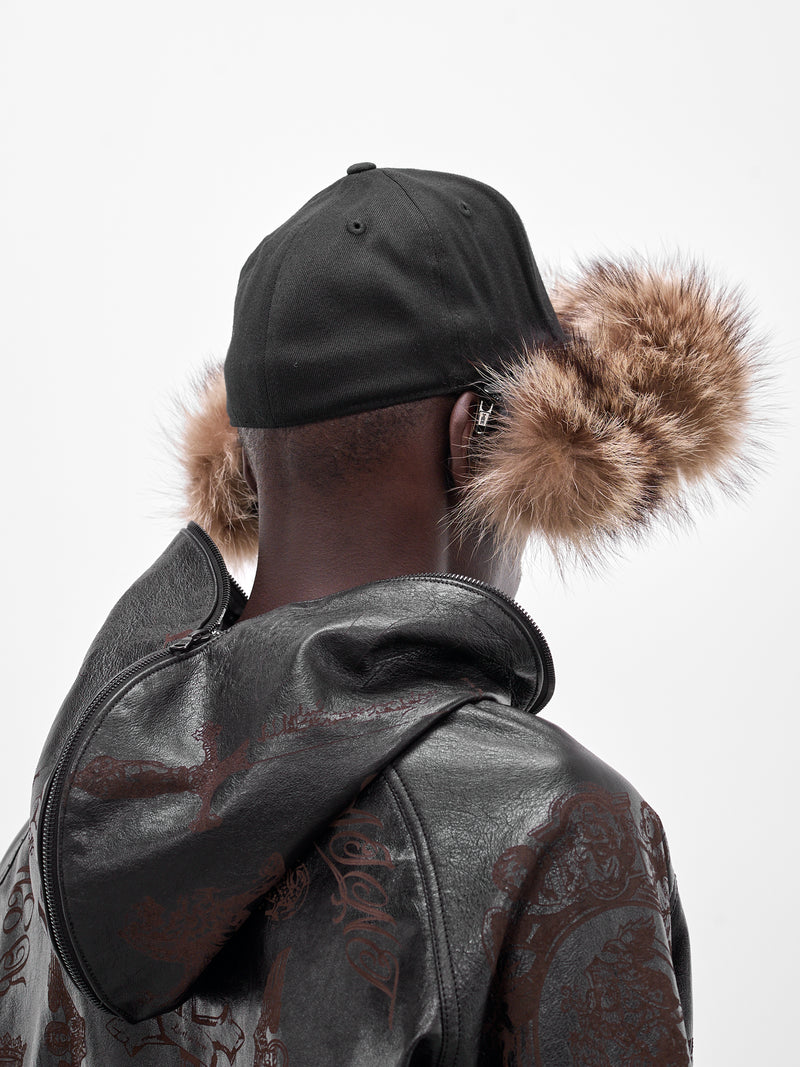 Black Six-Panel Fur Brim Cap (MBS3-ACC-CPFR-BLACK)