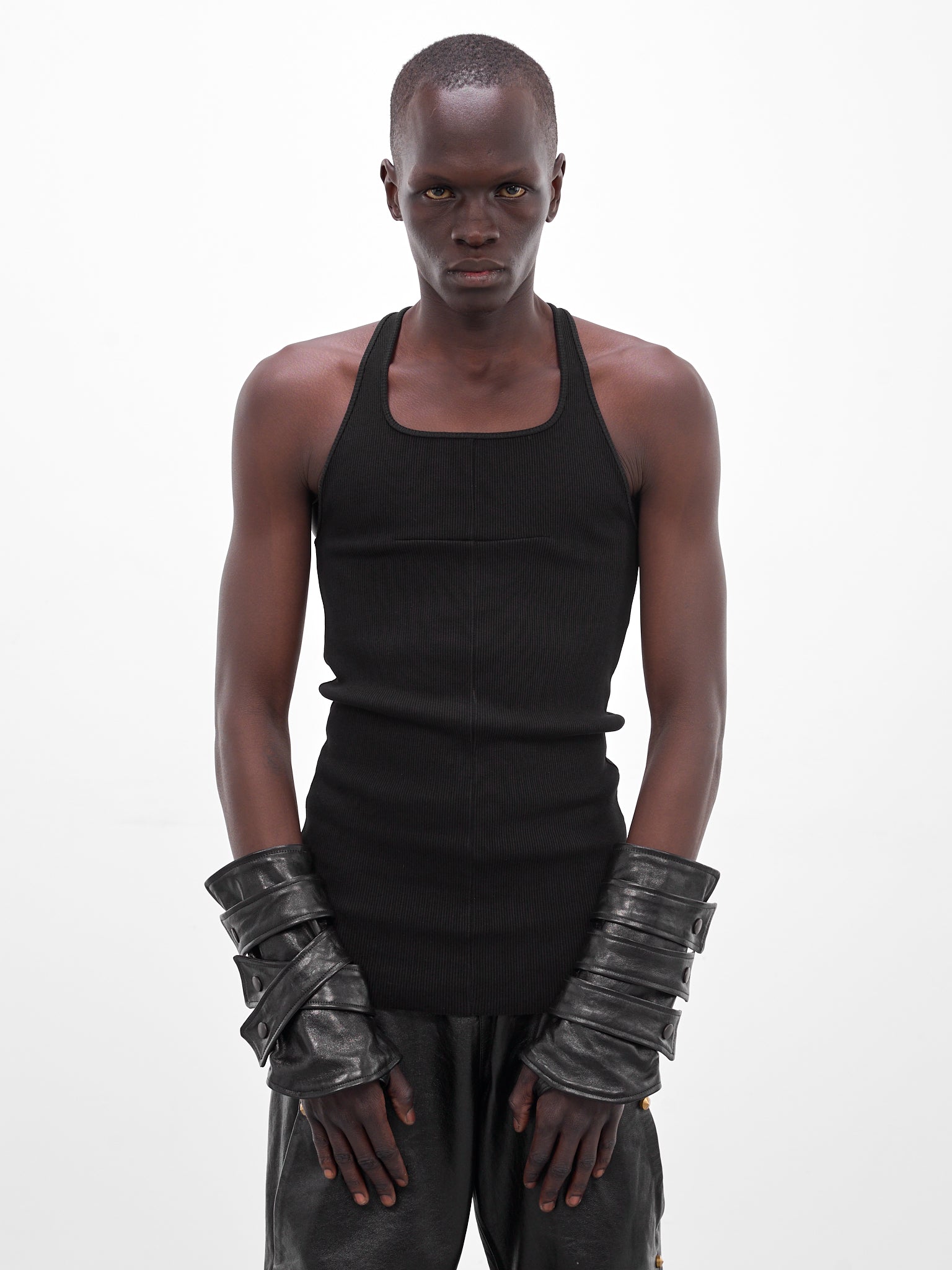 Black Layered Leather Strap Gloves (MBS3-ACC-GC3S-BLACK)