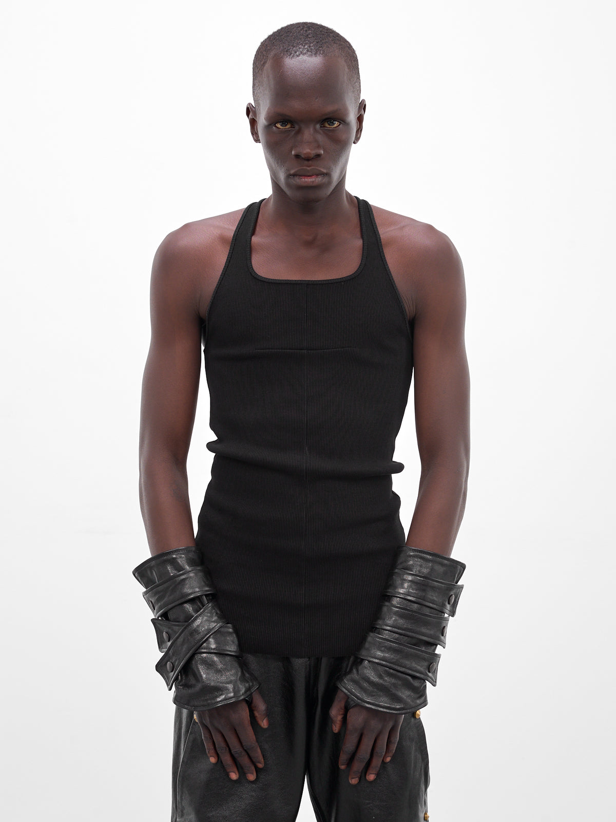 Black Layered Leather Strap Gloves (MBS3-ACC-GC3S-BLACK)