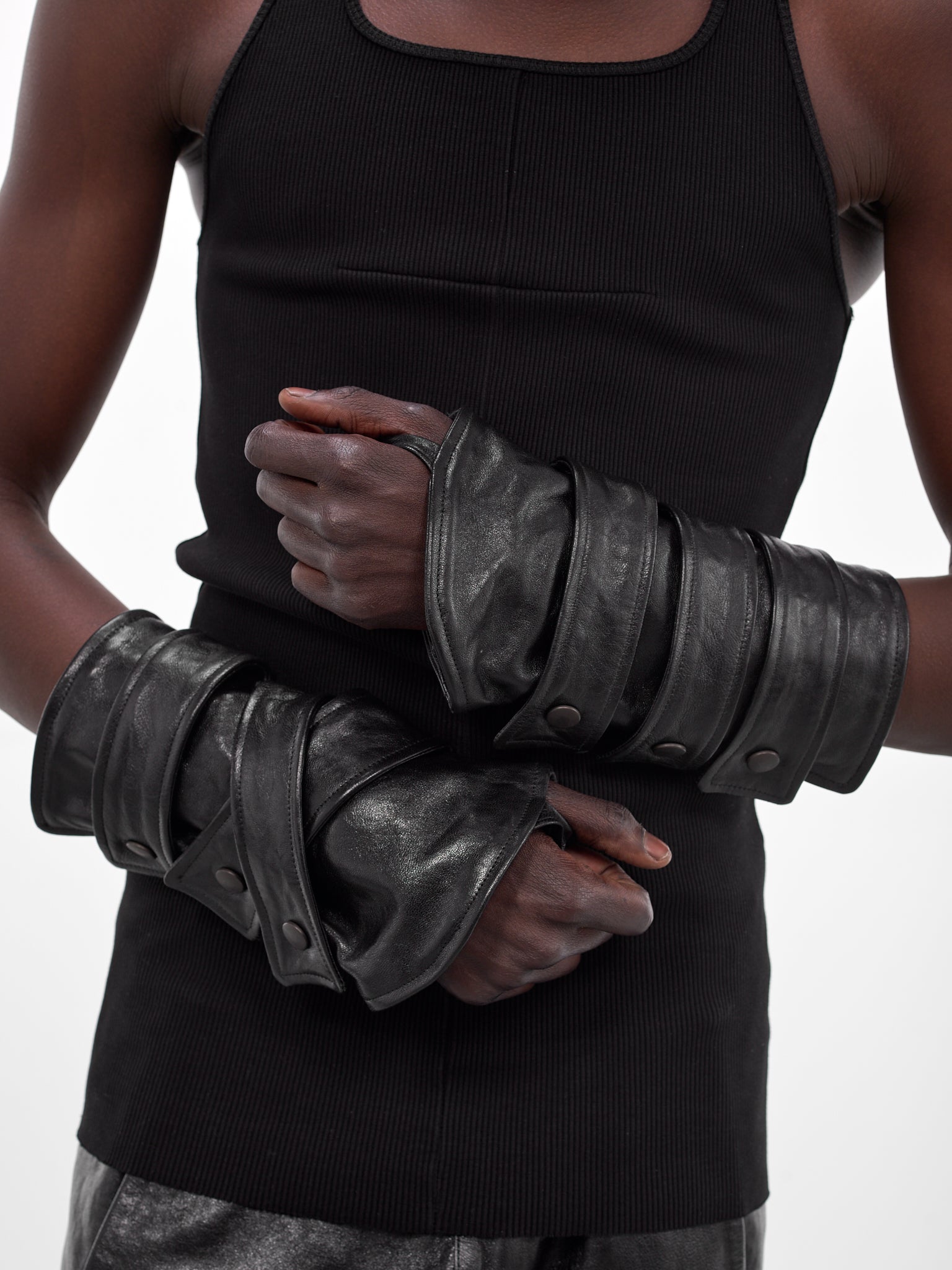 Black Layered Leather Strap Gloves (MBS3-ACC-GC3S-BLACK)