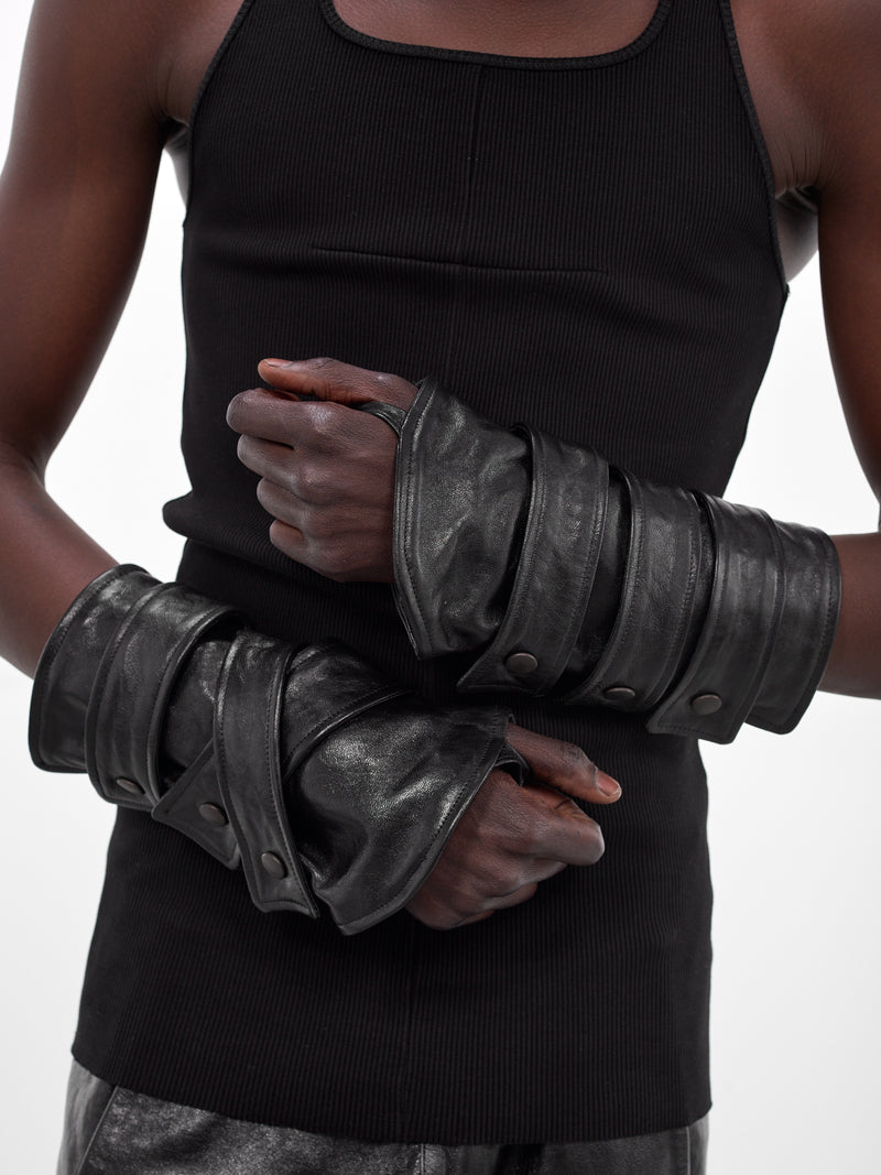 Black Layered Leather Strap Gloves (MBS3-ACC-GC3S-BLACK)