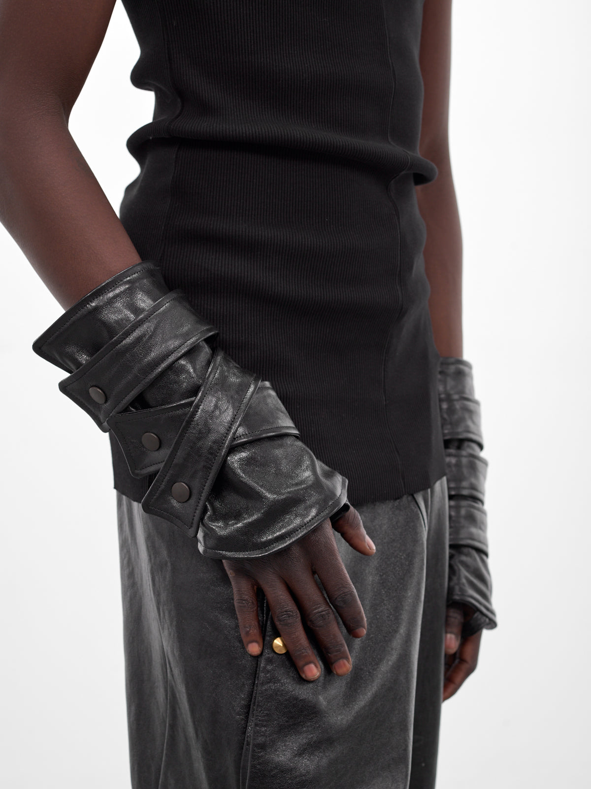 Black Layered Leather Strap Gloves (MBS3-ACC-GC3S-BLACK)