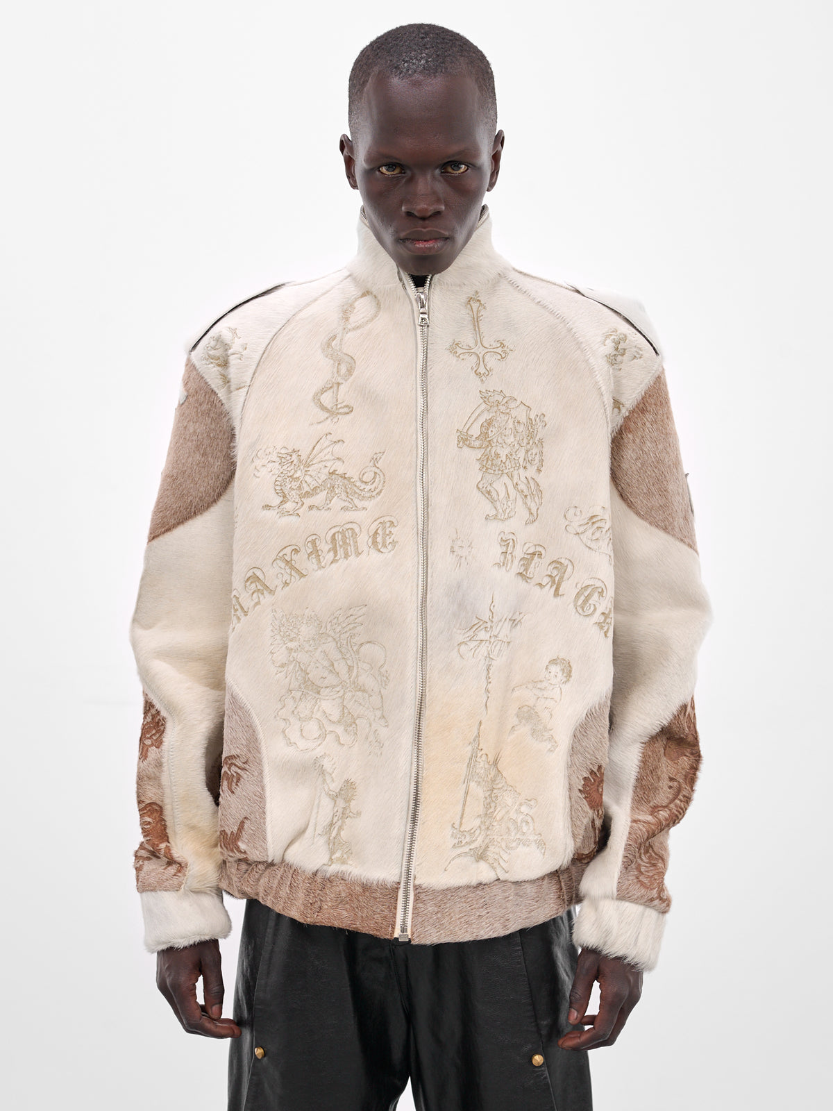 White Leather Fur Graphic Jacket (MBS3-OUT-LV-WHITE)