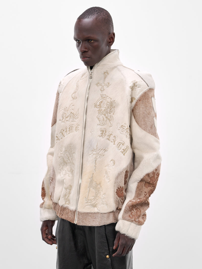 White Leather Fur Graphic Jacket (MBS3-OUT-LV-WHITE)
