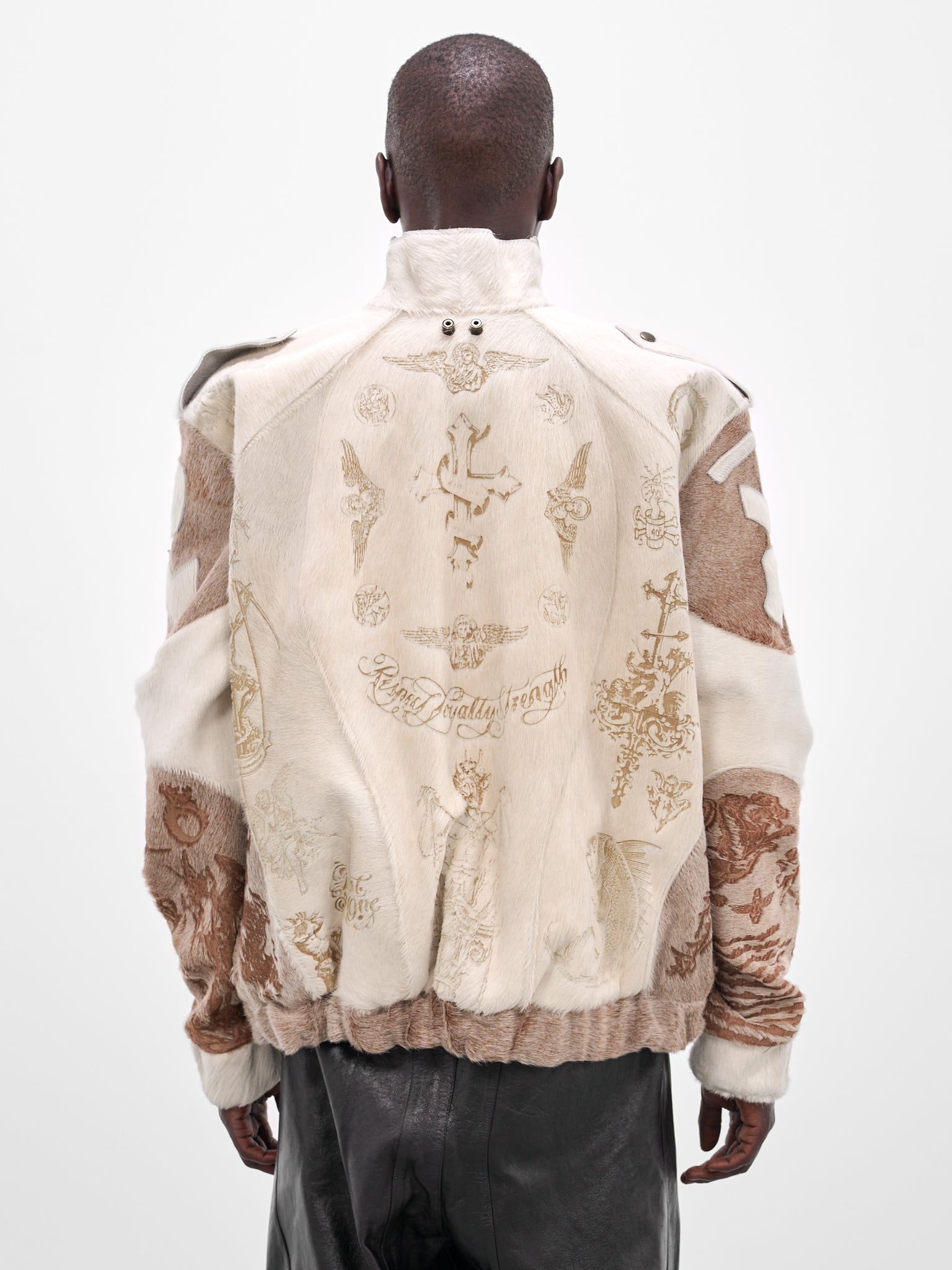 White Leather Fur Graphic Jacket (MBS3-OUT-LV-WHITE)