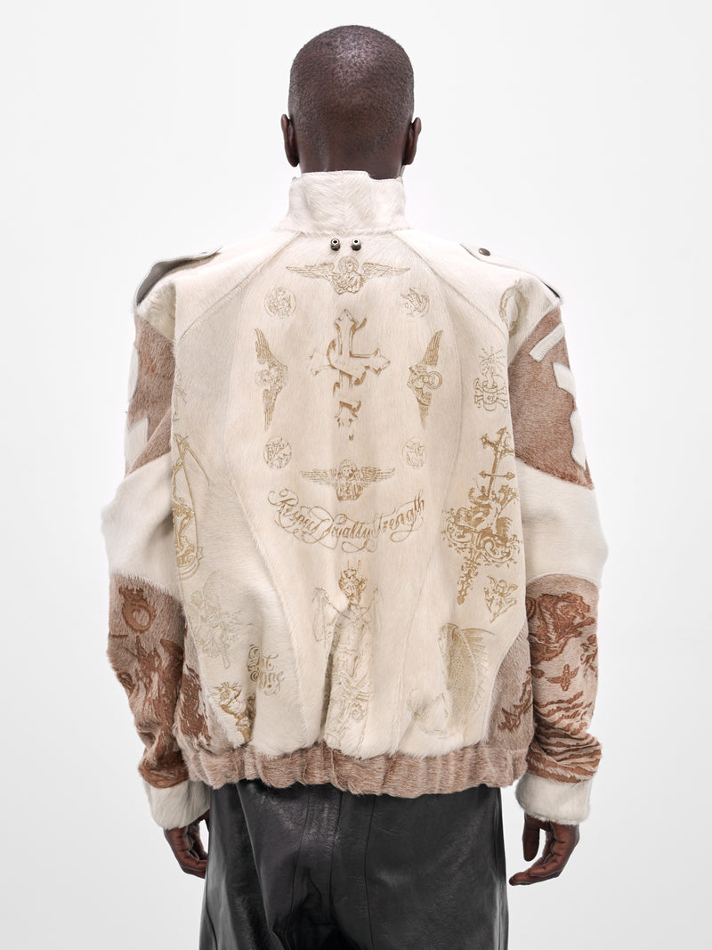 White Leather Fur Graphic Jacket (MBS3-OUT-LV-WHITE)