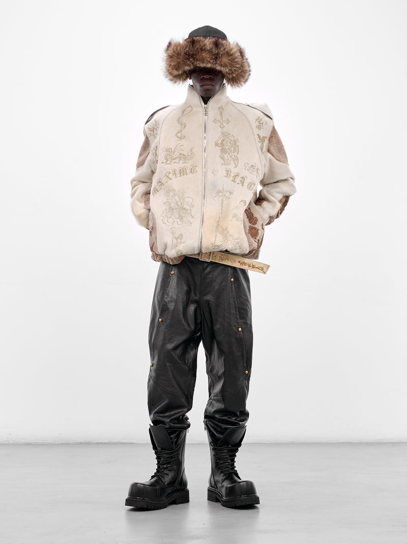 White Leather Fur Graphic Jacket (MBS3-OUT-LV-WHITE)