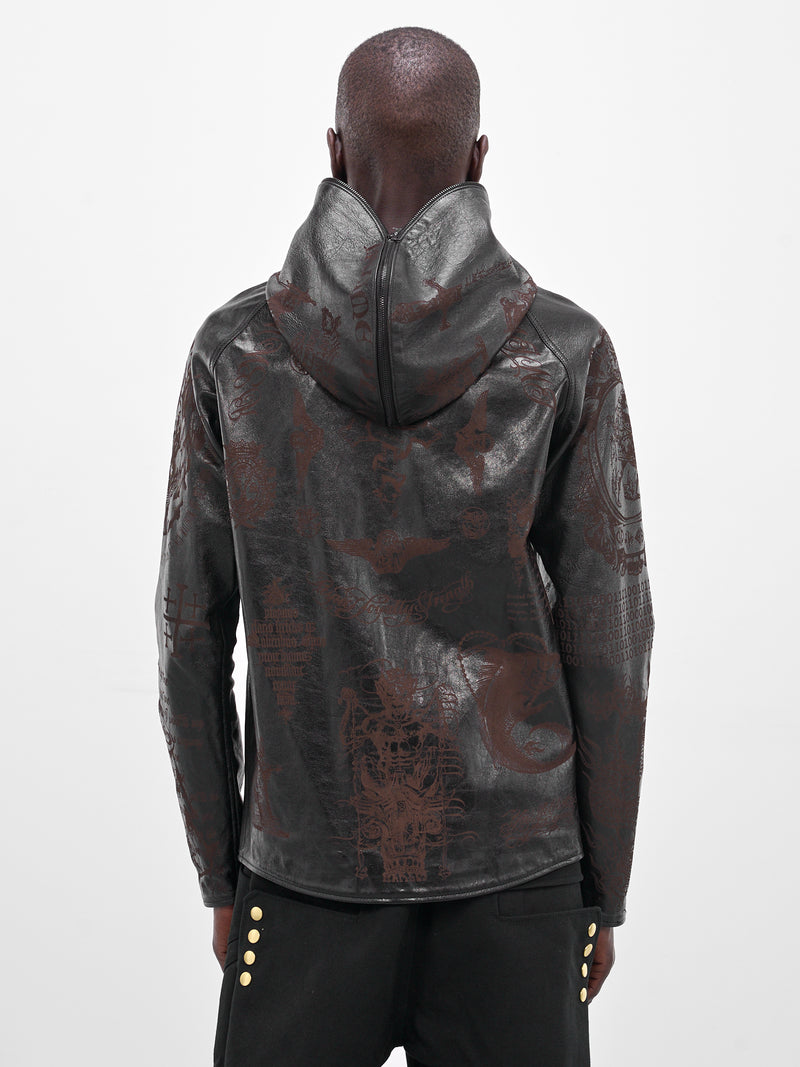 Black Embossed Graphic Leather Jacket (MBS3-TOP-LNJV2-BLACK)