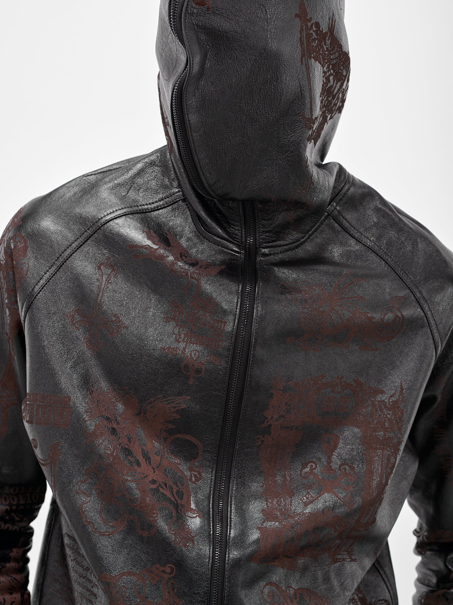 Black Embossed Graphic Leather Jacket (MBS3-TOP-LNJV2-BLACK)