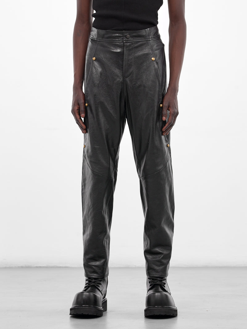 Black Leather Rivet Tailored Trousers (MBS3-TRS-ARC-BLACK)