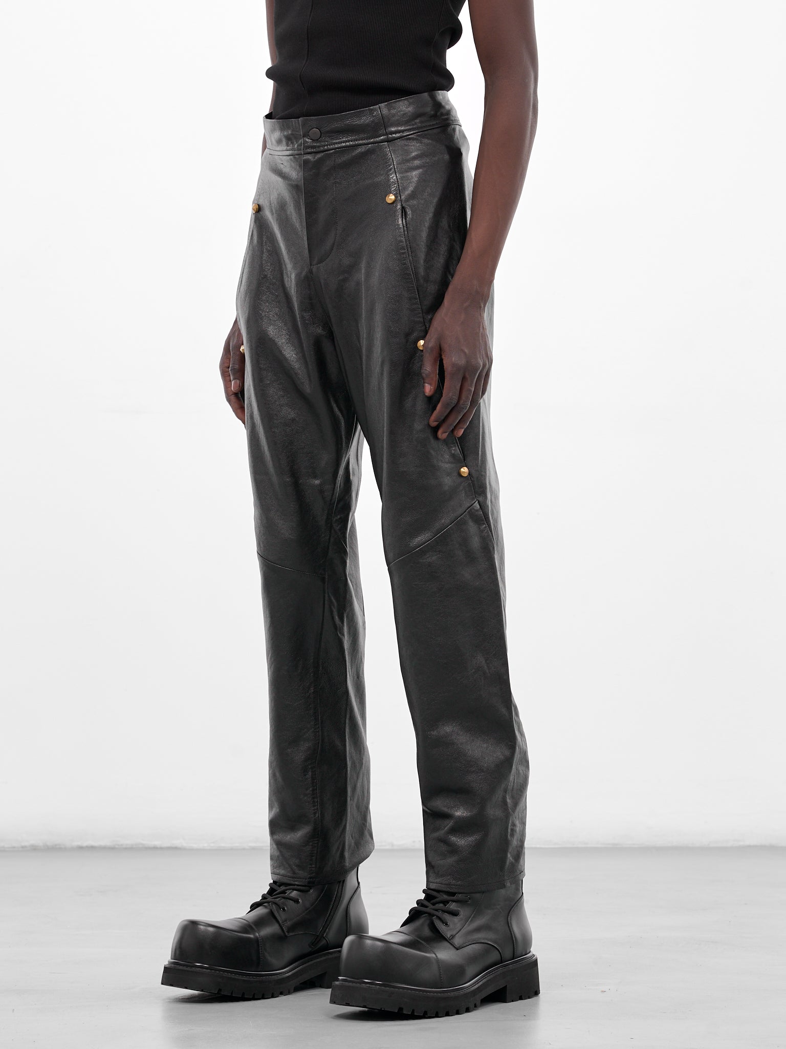 Black Leather Rivet Tailored Trousers (MBS3-TRS-ARC-BLACK)