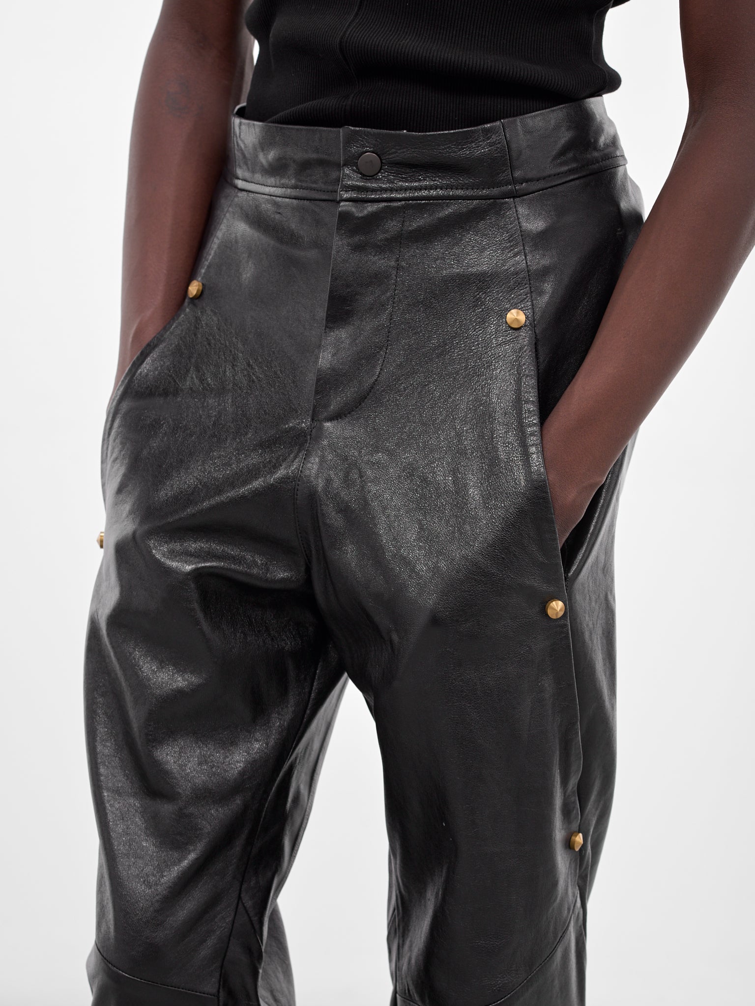 Black Leather Rivet Tailored Trousers (MBS3-TRS-ARC-BLACK)