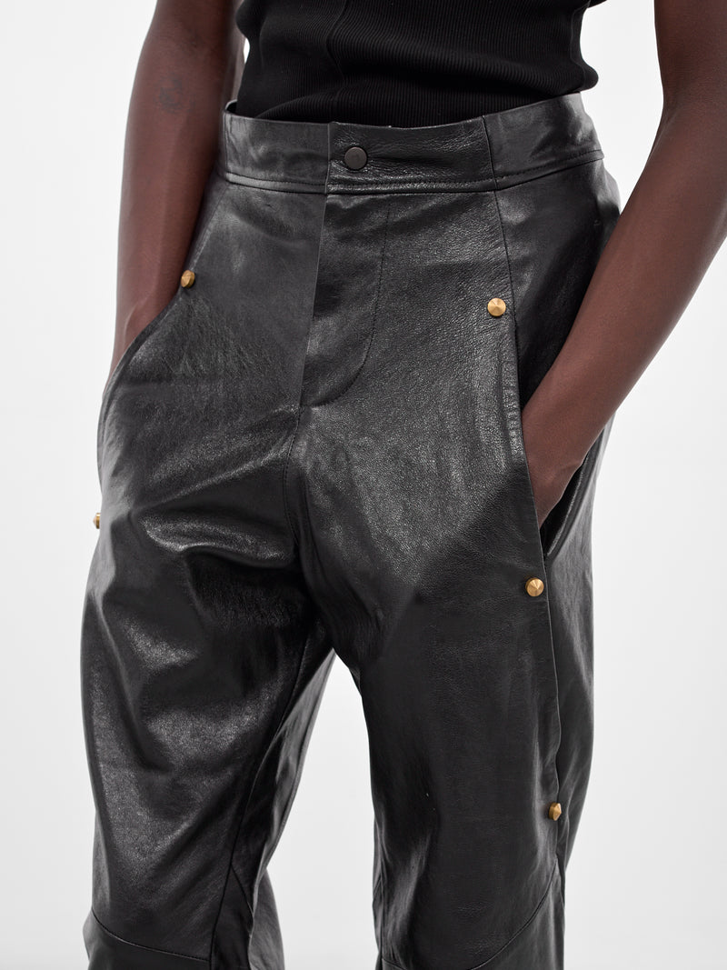 Black Leather Rivet Tailored Trousers (MBS3-TRS-ARC-BLACK)
