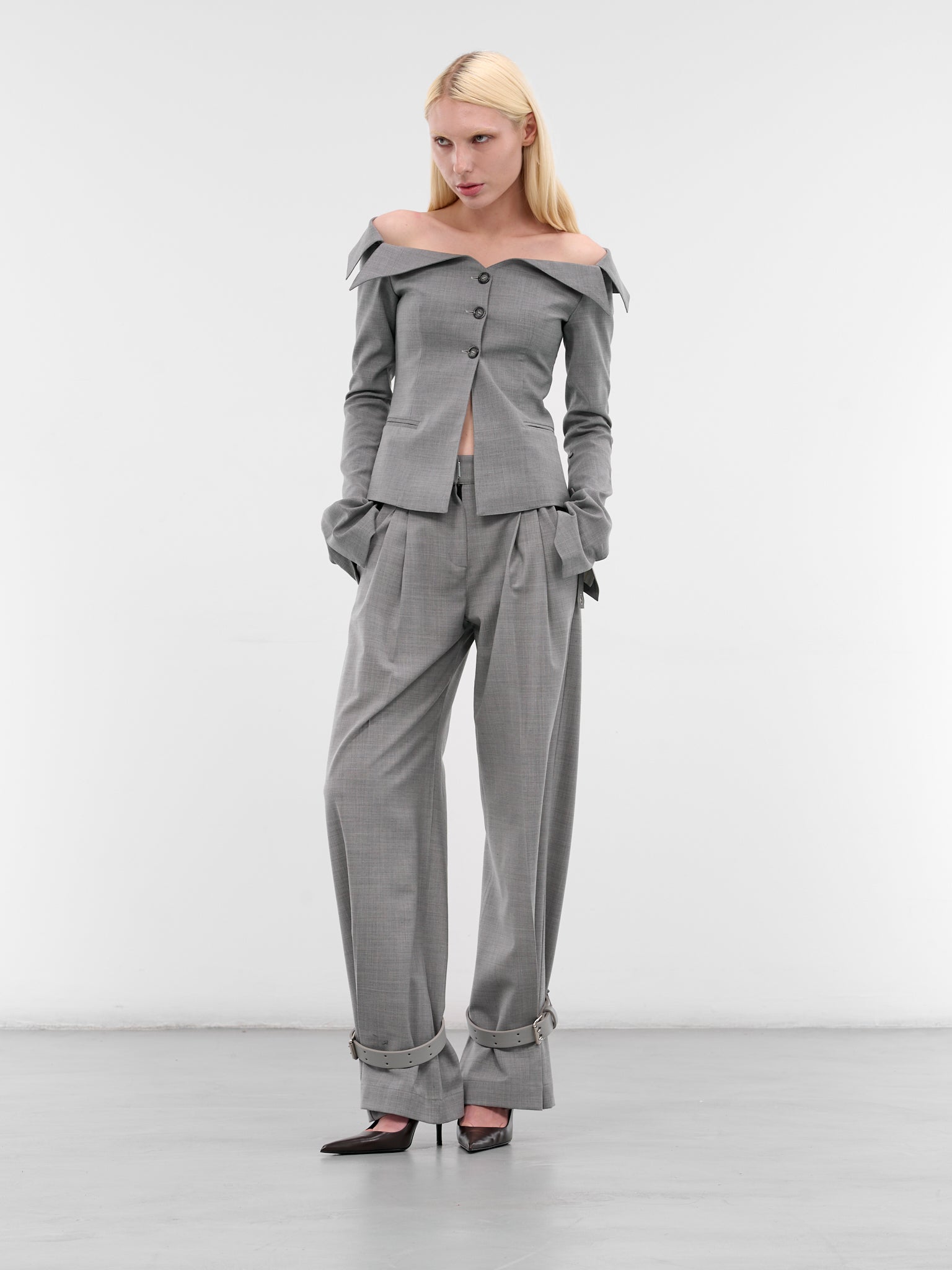 Gray Off-Shoulder Wool Evelyn Blazer (EVELYN-BLAZER-LIGHT-GREY)