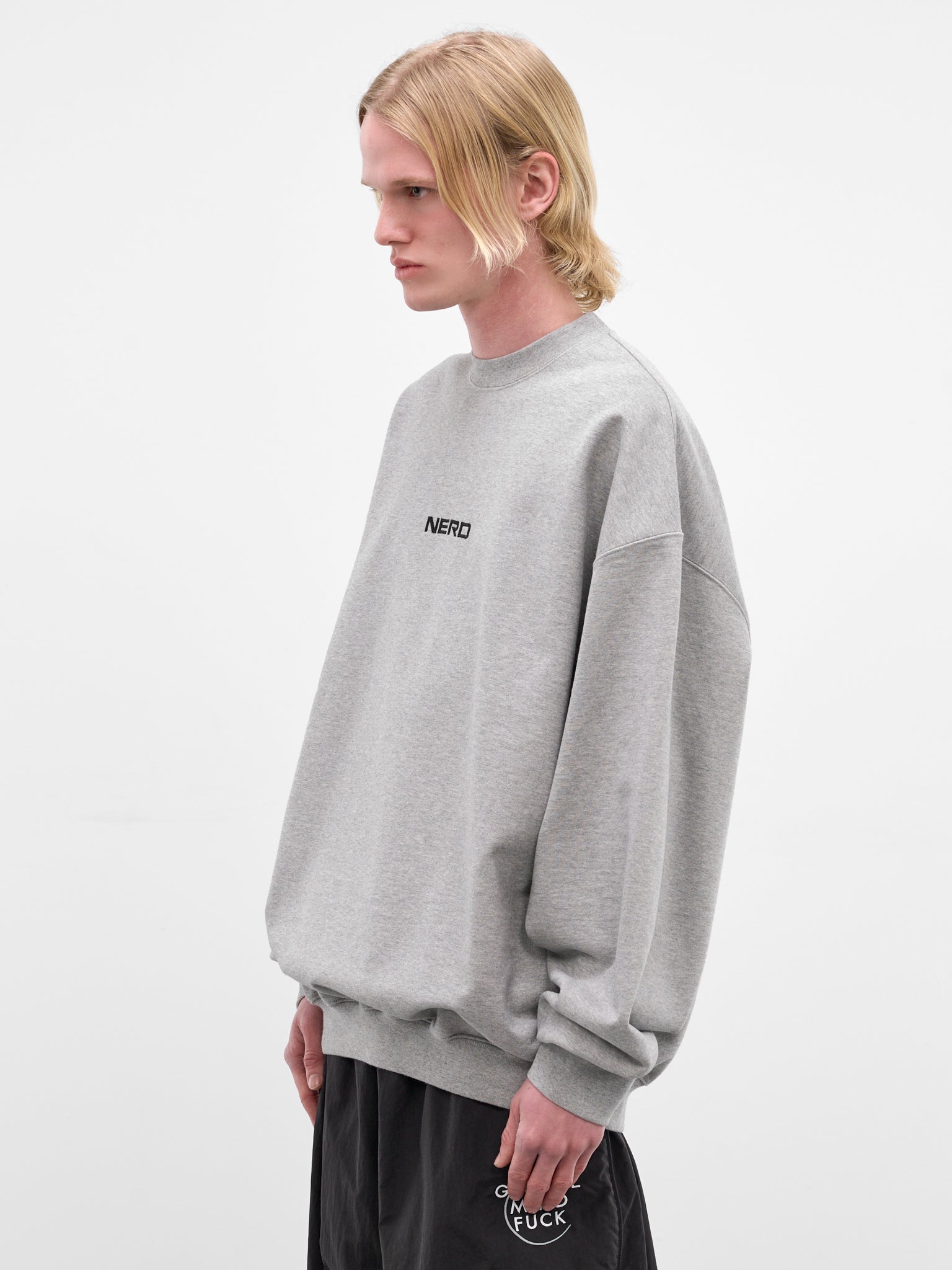 Gray Oversized Nerd Crewneck Sweatshirt (ME76CW206G-GREY-MELANGE)