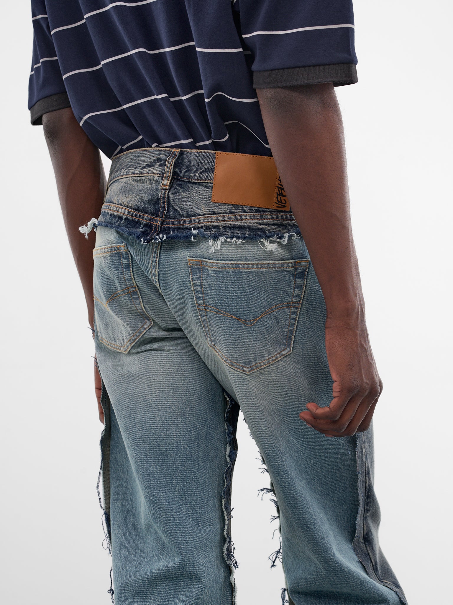 Blue Denim Deconstructed Cut-Up Jeans (ME76DP093NN-2808-MID-BLUE)