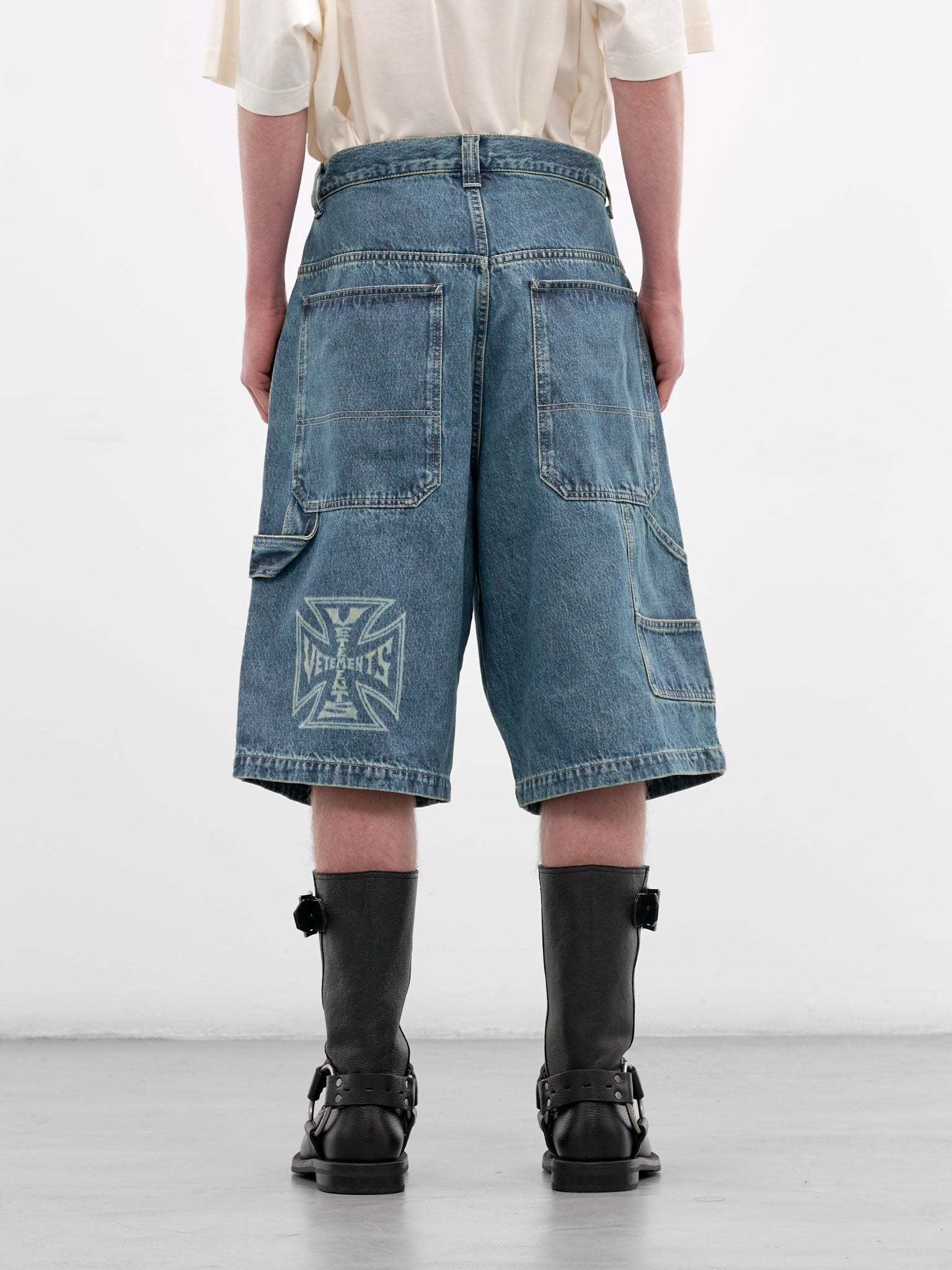 Blue Denim Biker Cross Shorts (ME76DP094N1-VINTAGE-BLUE)