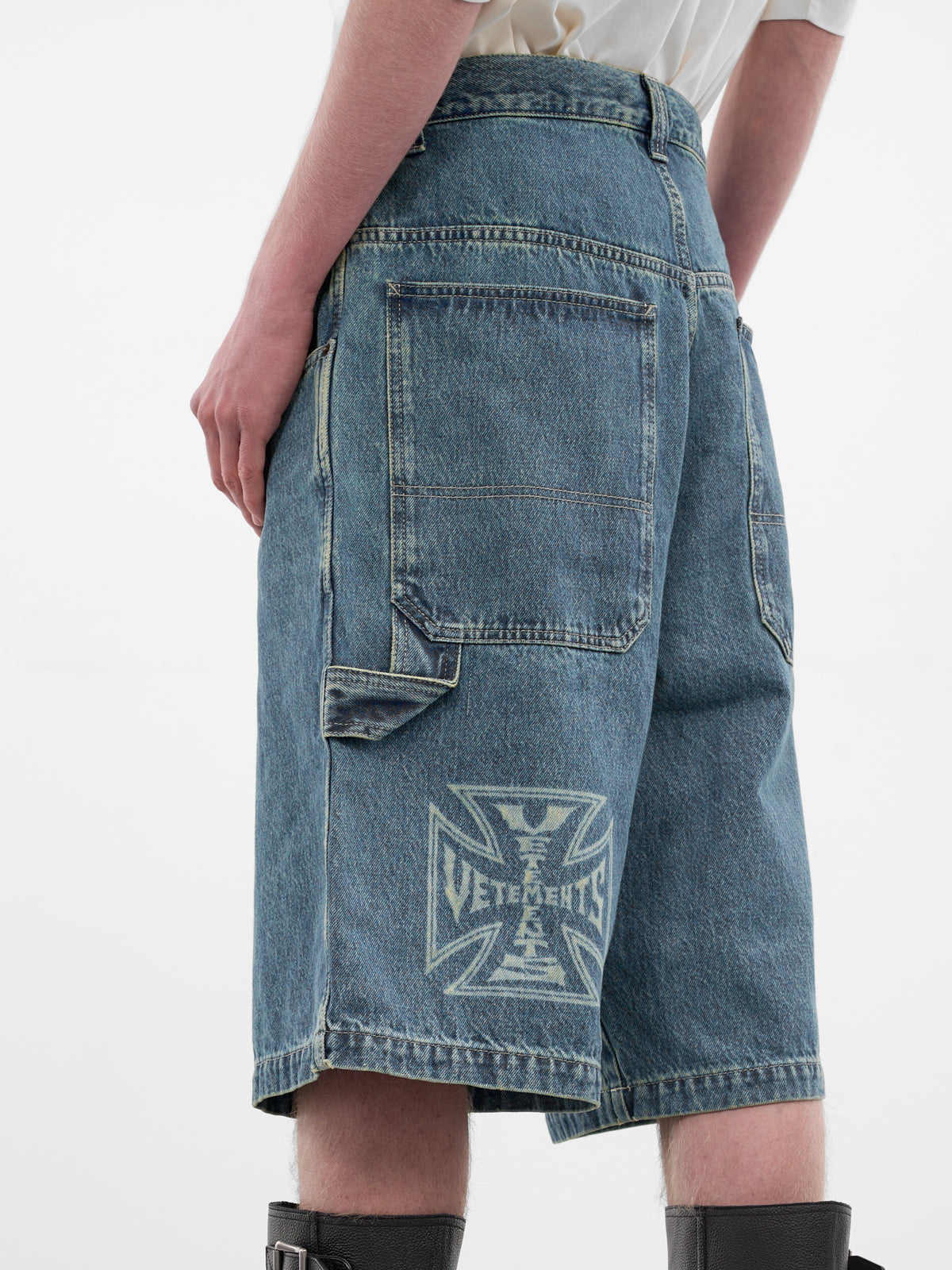 Blue Denim Biker Cross Shorts (ME76DP094N1-VINTAGE-BLUE)