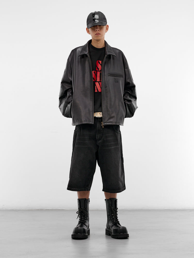 Black Denim Cross Carpenter's Shorts (ME76DP095B1-WASHED-BLACK)