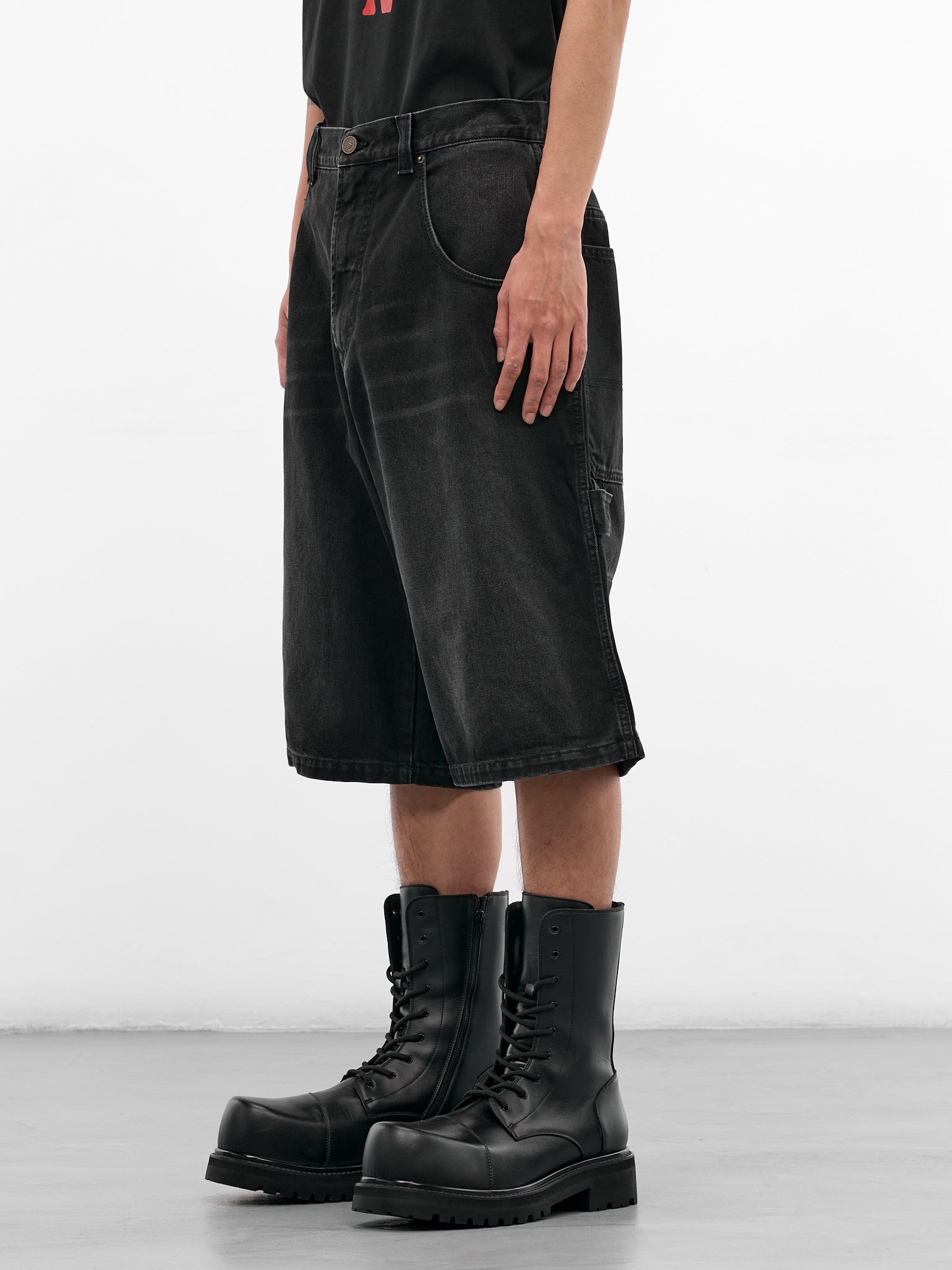 Black Denim Cross Carpenter's Shorts (ME76DP095B1-WASHED-BLACK)