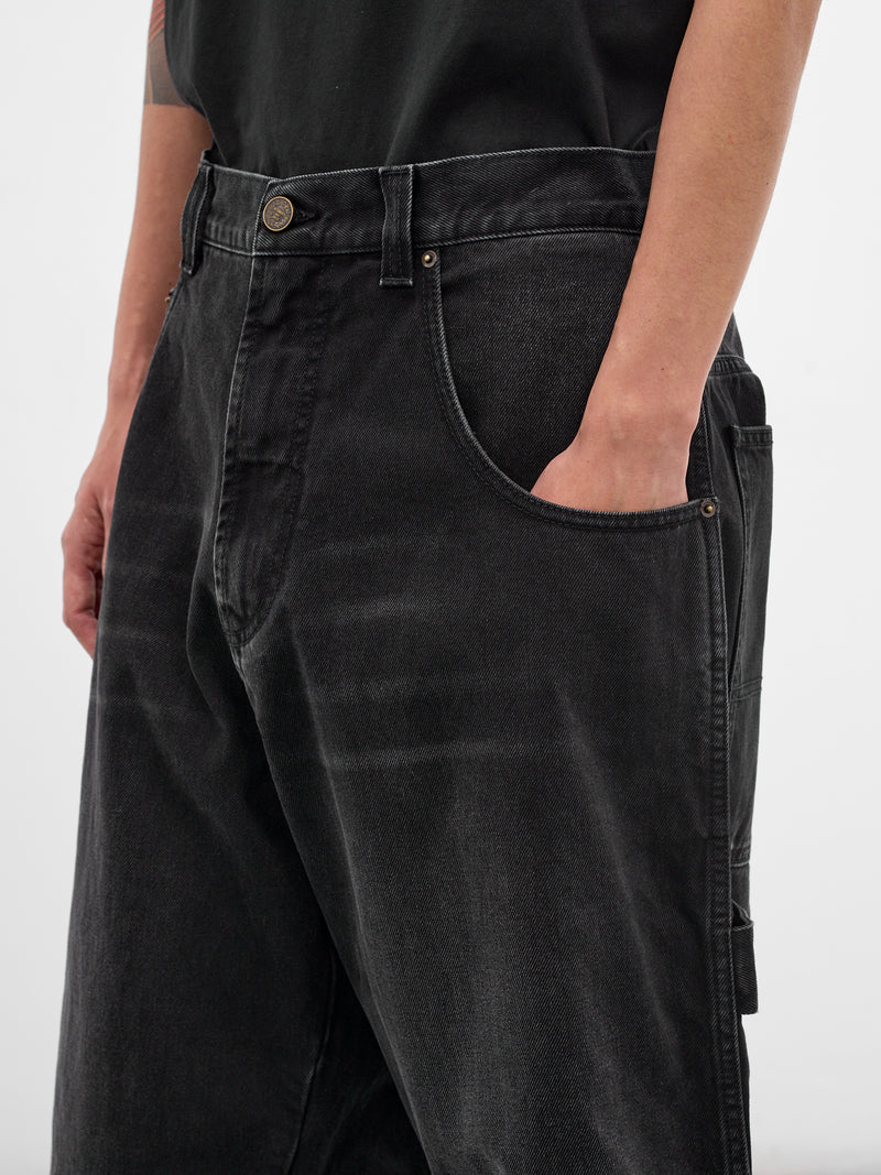 Black Denim Cross Carpenter's Shorts (ME76DP095B1-WASHED-BLACK)