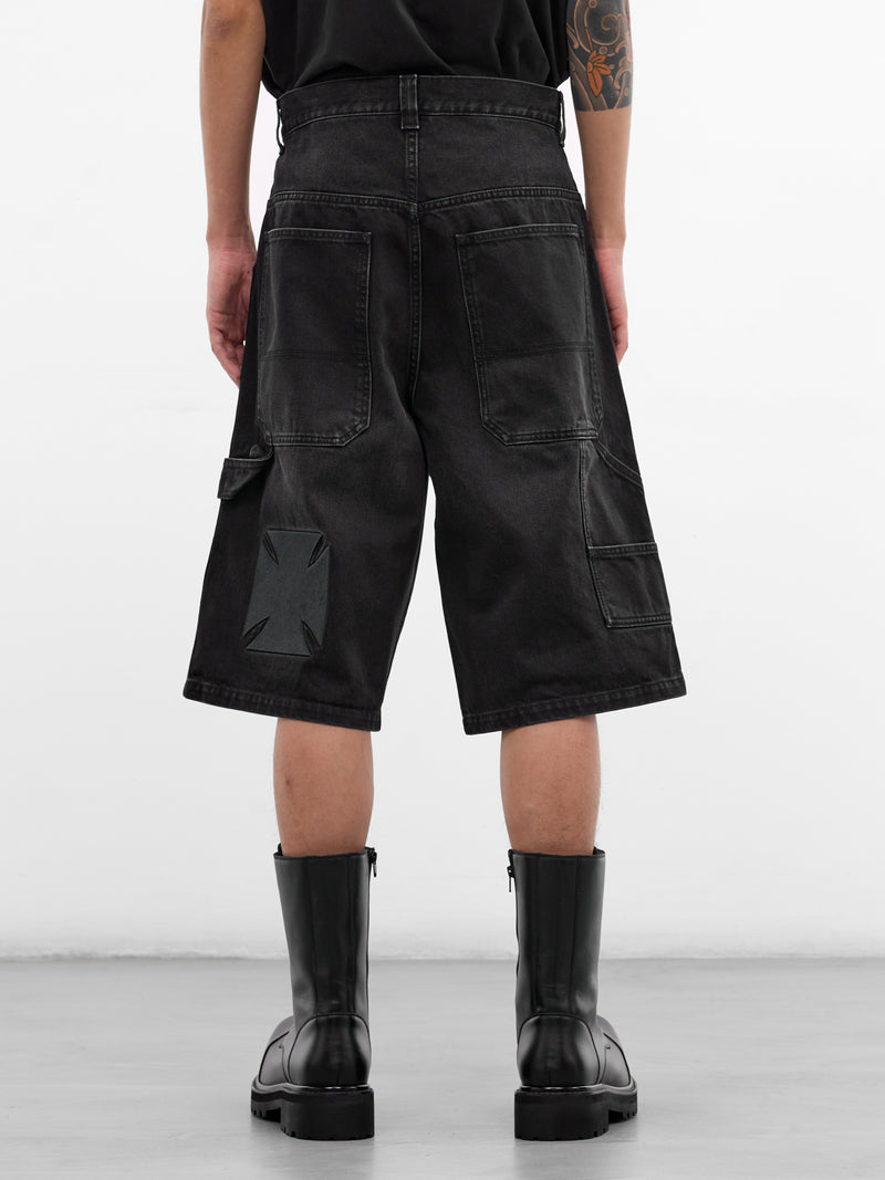 Black Denim Cross Carpenter's Shorts (ME76DP095B1-WASHED-BLACK)