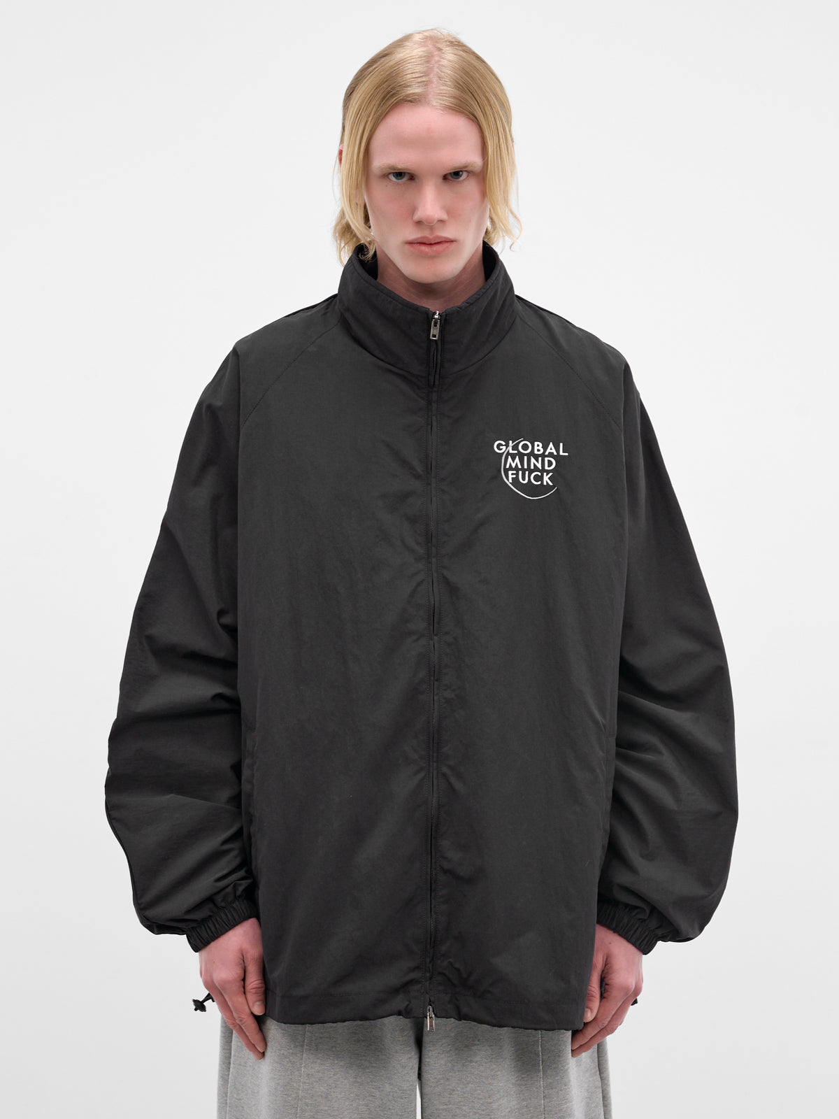 Black Nylon Embroidered Windbreaker (ME76GJ121B-BLACK)