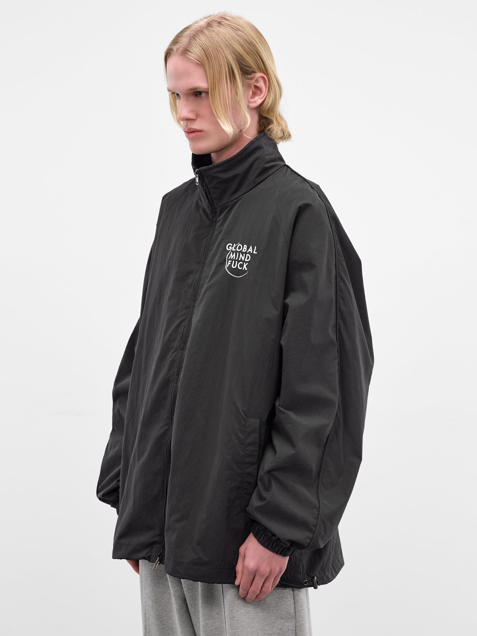 Black Nylon Embroidered Windbreaker (ME76GJ121B-BLACK)