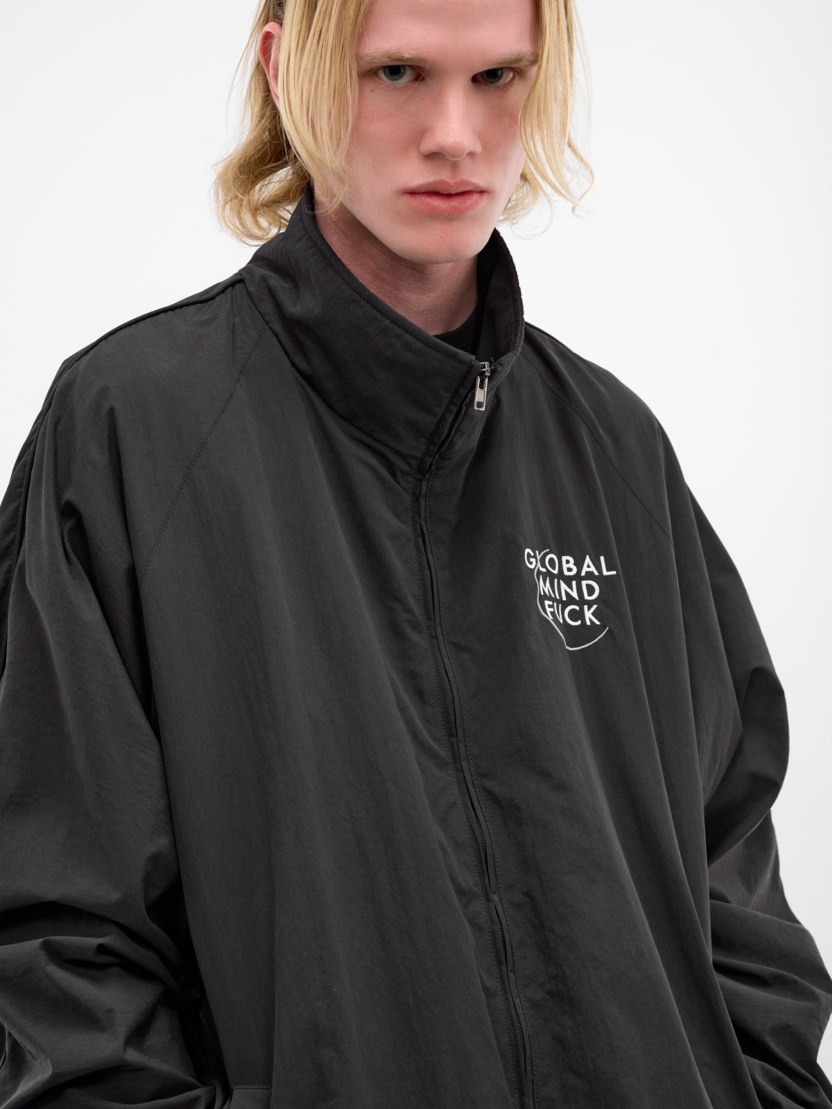 Black Nylon Embroidered Windbreaker (ME76GJ121B-BLACK)