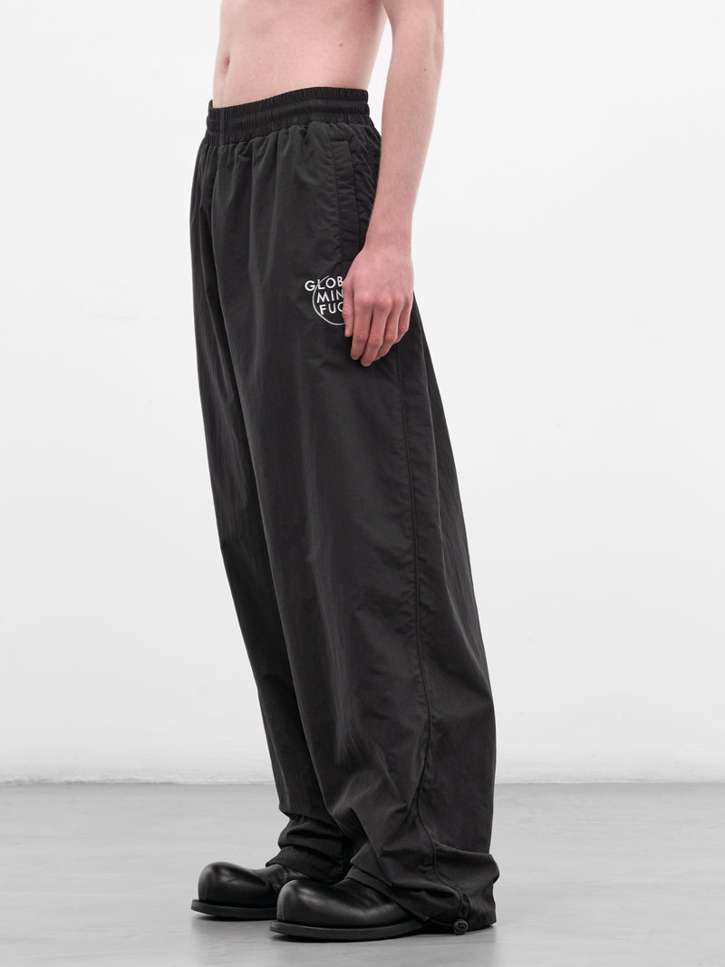 Black Nylon Embroidered Track Pants (ME76GP122B-BLACK)
