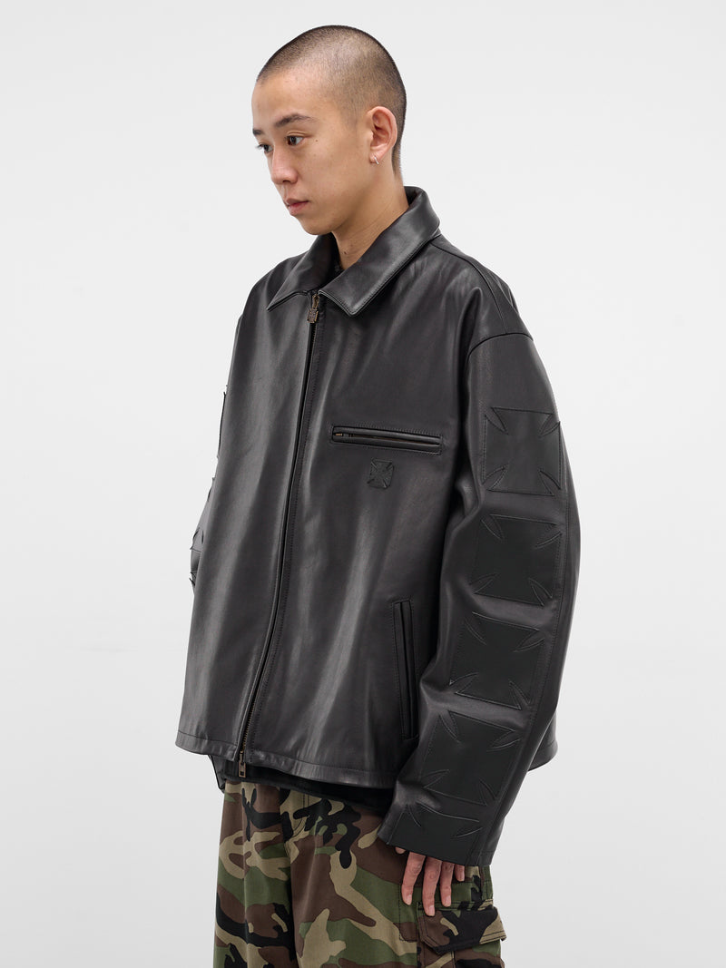 Black Biker Cross Leather Jacket (ME76LJ006B-BLACK)