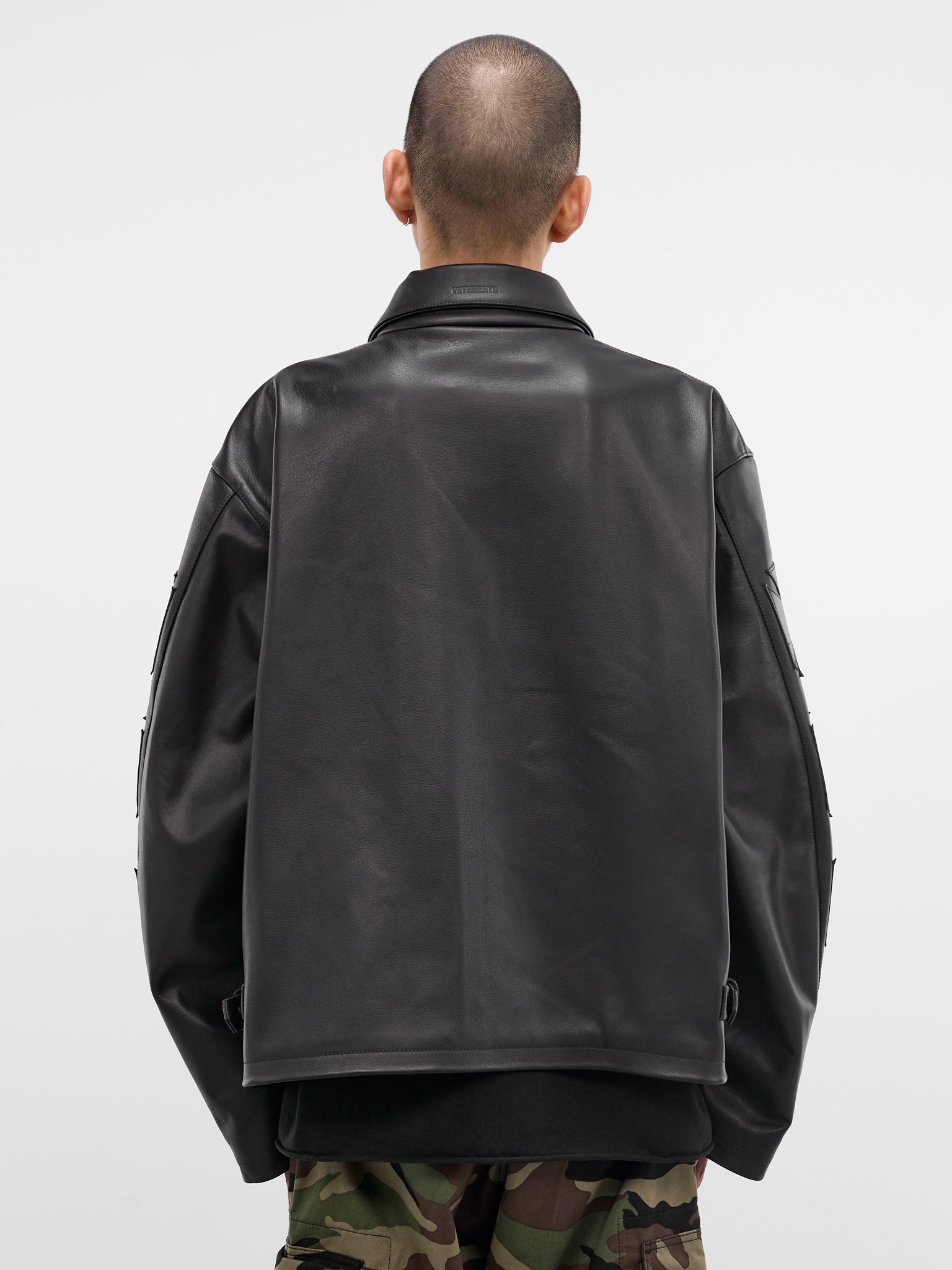 Black Biker Cross Leather Jacket (ME76LJ006B-BLACK)