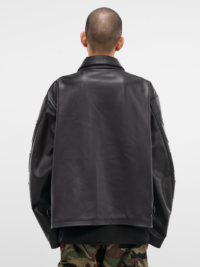 Black Biker Cross Leather Jacket (ME76LJ006B-BLACK)