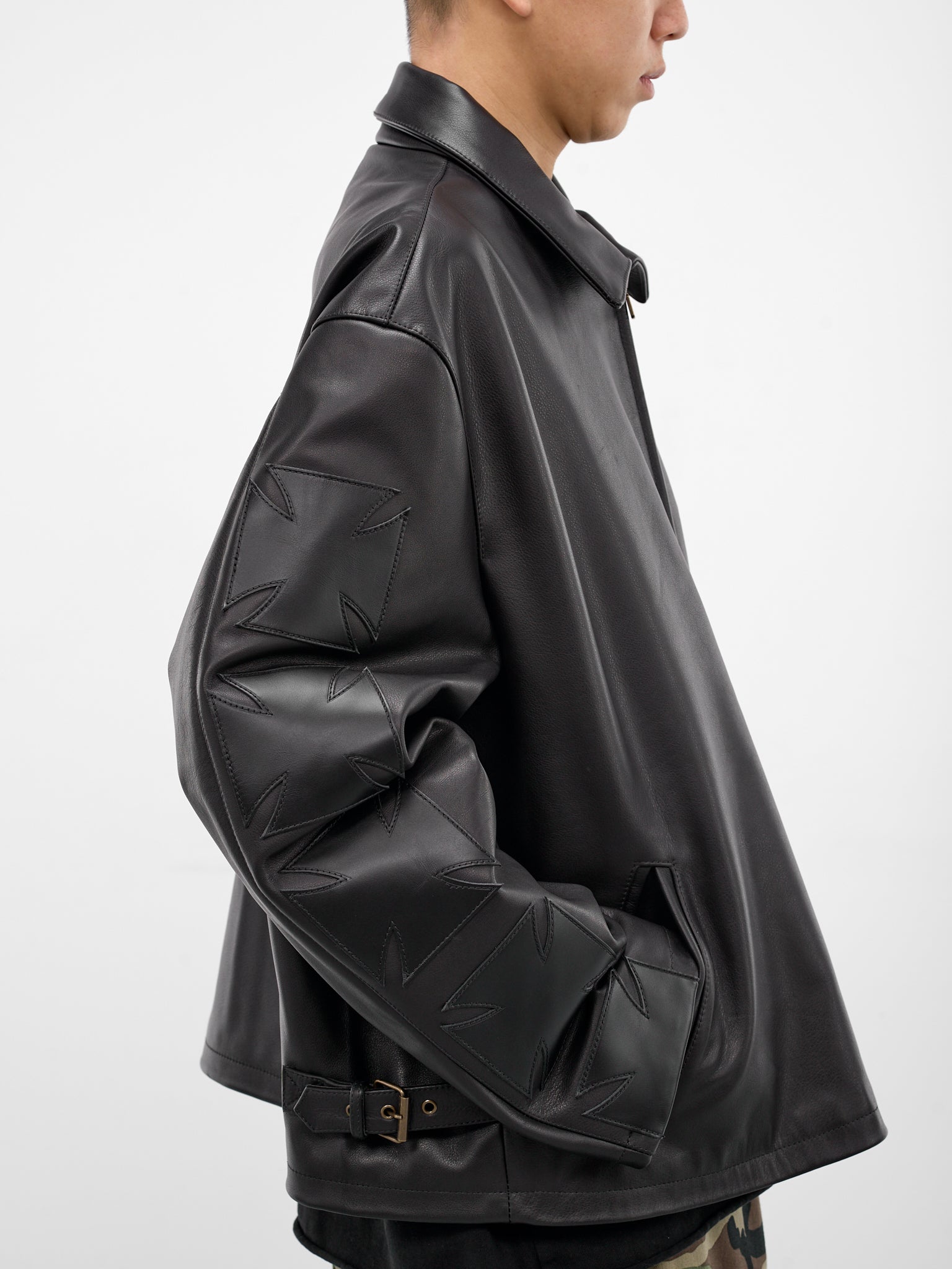 Black Biker Cross Leather Jacket (ME76LJ006B-BLACK)