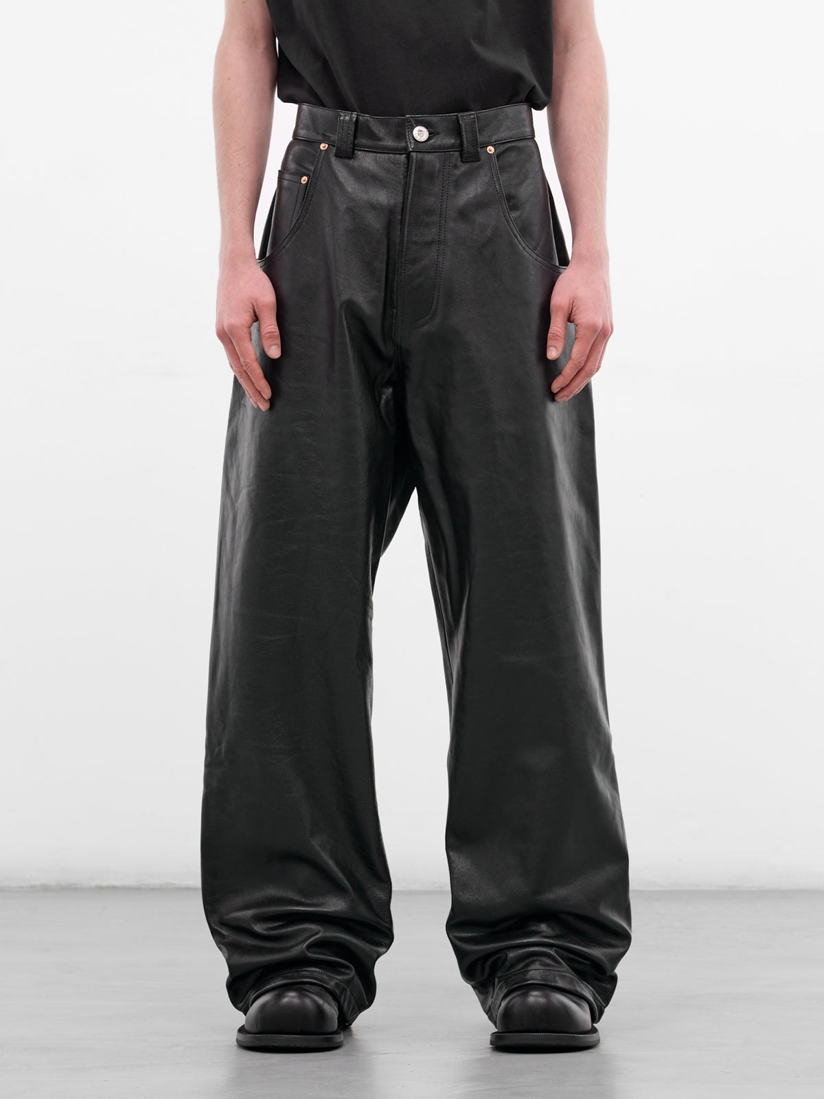 Black Leather Wide Leg Pants (ME76LP018B-BLACK)