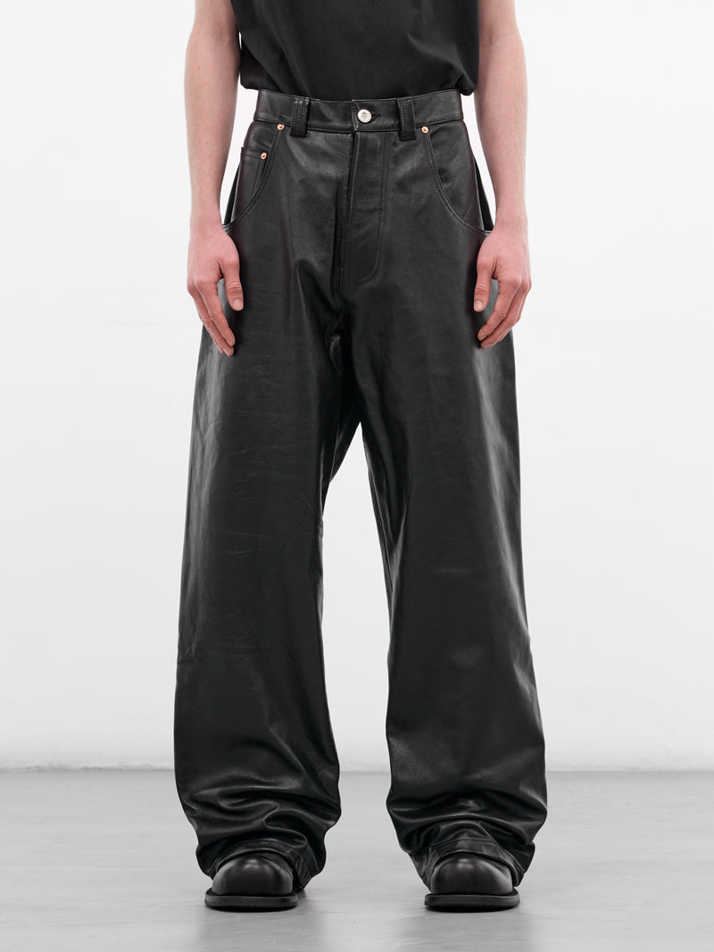 Black Leather Wide Leg Pants (ME76LP018B-BLACK)