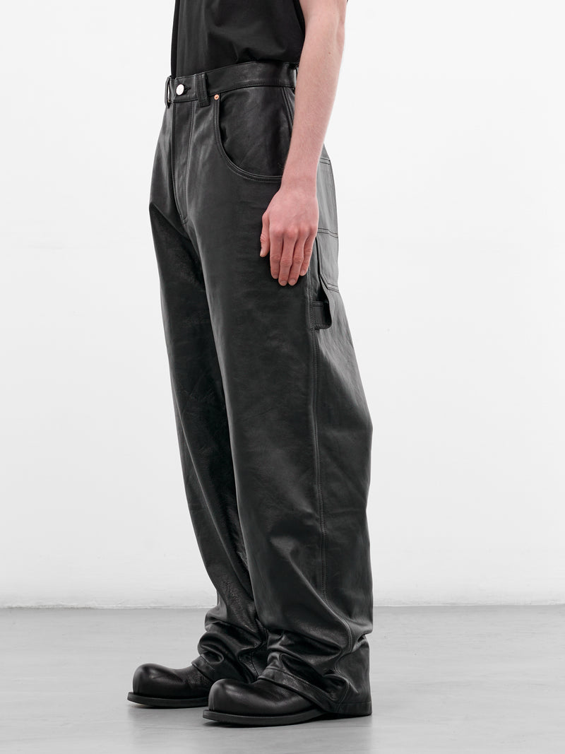Black Leather Wide Leg Pants (ME76LP018B-BLACK)