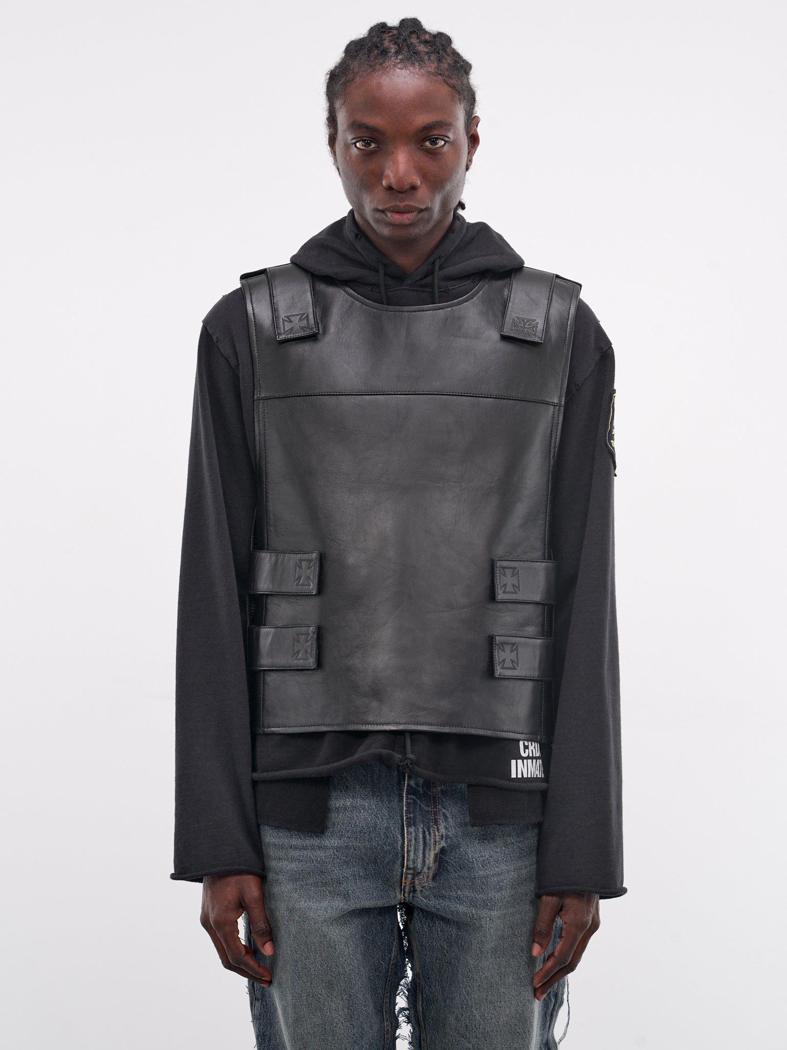 Black Lamb Leather Biker Vest (ME76LV016B-25115-BLACK)