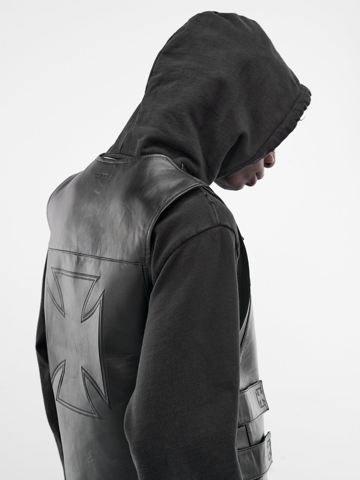 Black Lamb Leather Biker Vest (ME76LV016B-25115-BLACK)