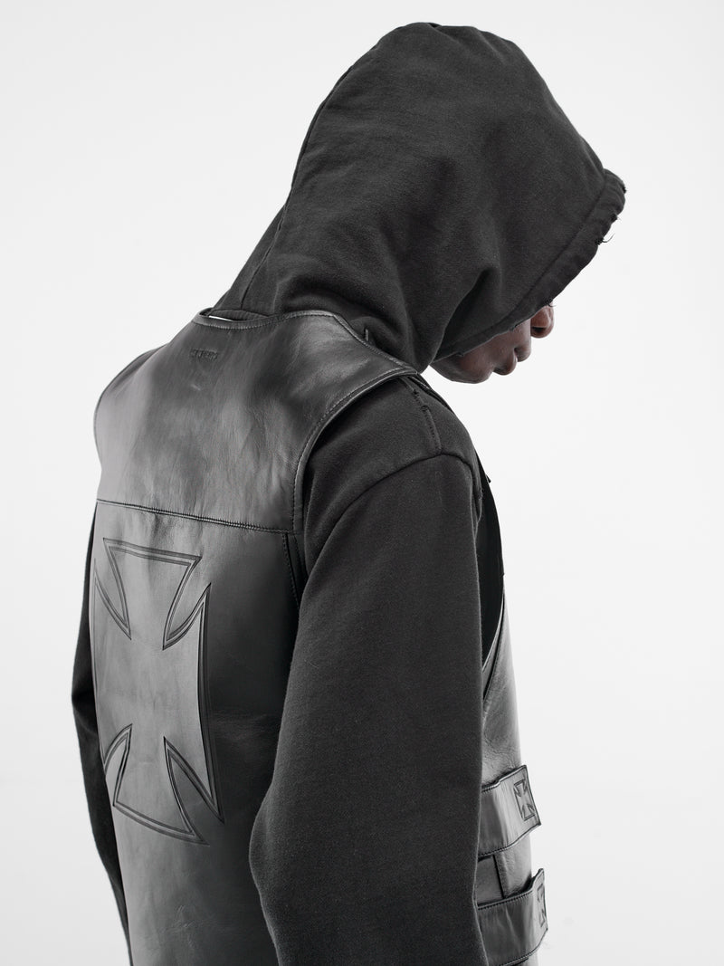 Black Lamb Leather Biker Vest (ME76LV016B-25115-BLACK)