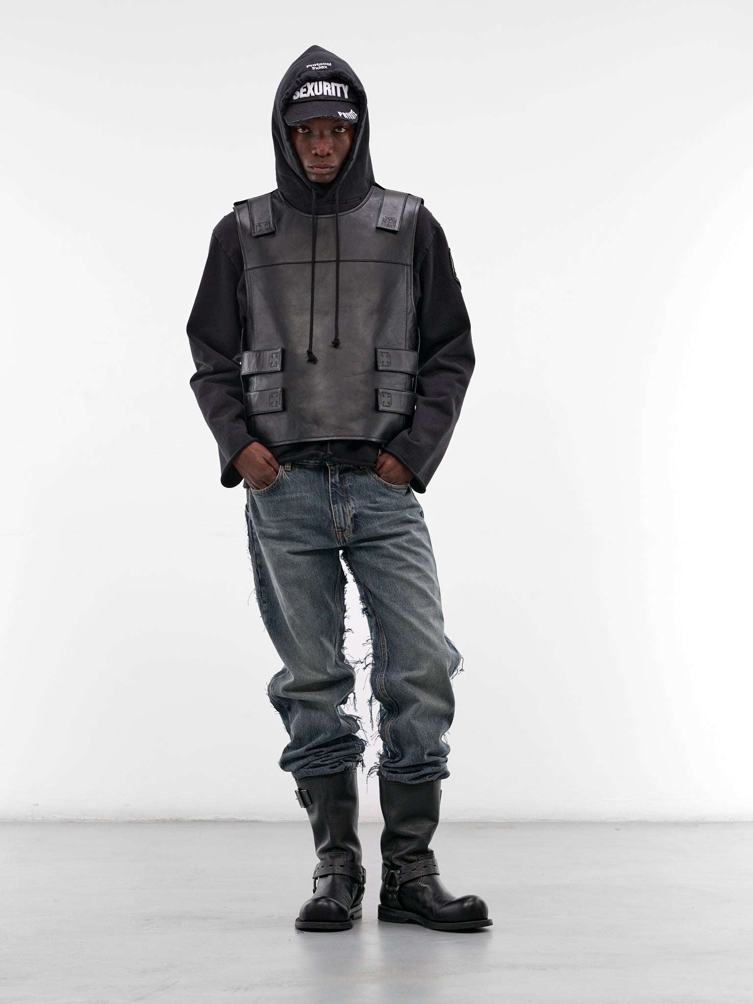 Black Lamb Leather Biker Vest (ME76LV016B-25115-BLACK)